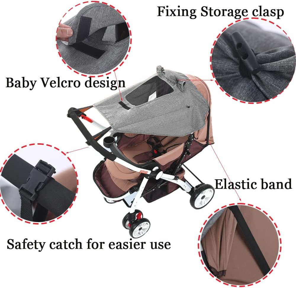 Upf50+Universal Buggy Pram Sunshade Waterproof Baby Strollers Sun Cover with Viewing Window Foldable Adjustable Toddler Pram Window Pushchairs Sun Visor Anti-Uv Umbrella Canopy image number 5