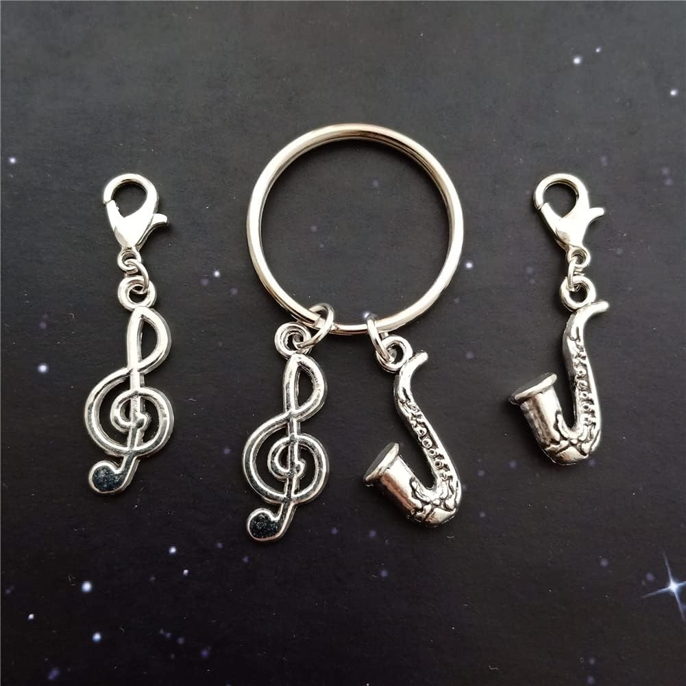 3Pcs in Set Saxophone Keychain, Sax Music Note Clip on Charm, Tiny Musical Instrument Charms, for Music Lover