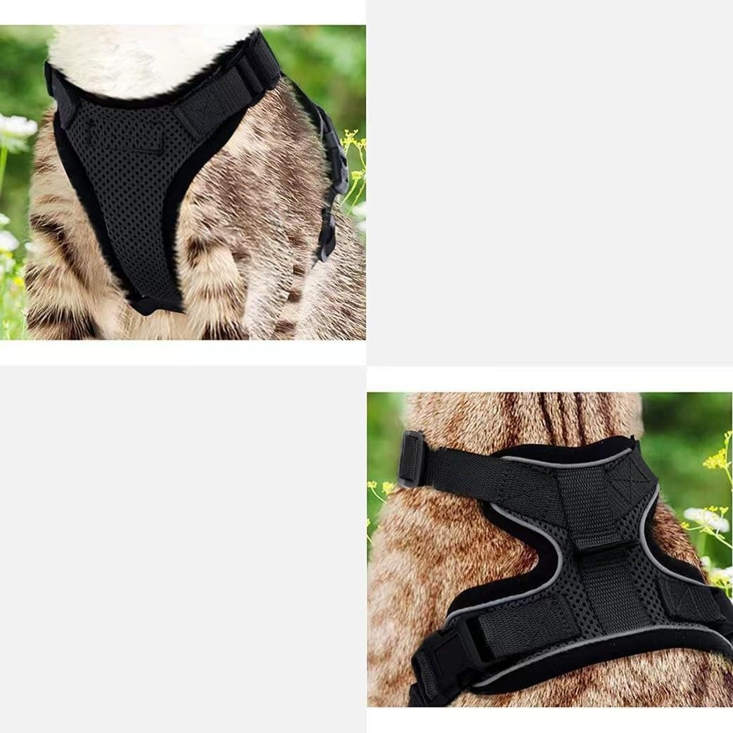 Cat Harness and Leash Set for Small to Large Cats, Adjustable Cat Leash and Harness Set Escape Proof with Reflective Trim Universal Kitten Harness for Cats Puppies Outdoor Walking (Black, S) image number 3