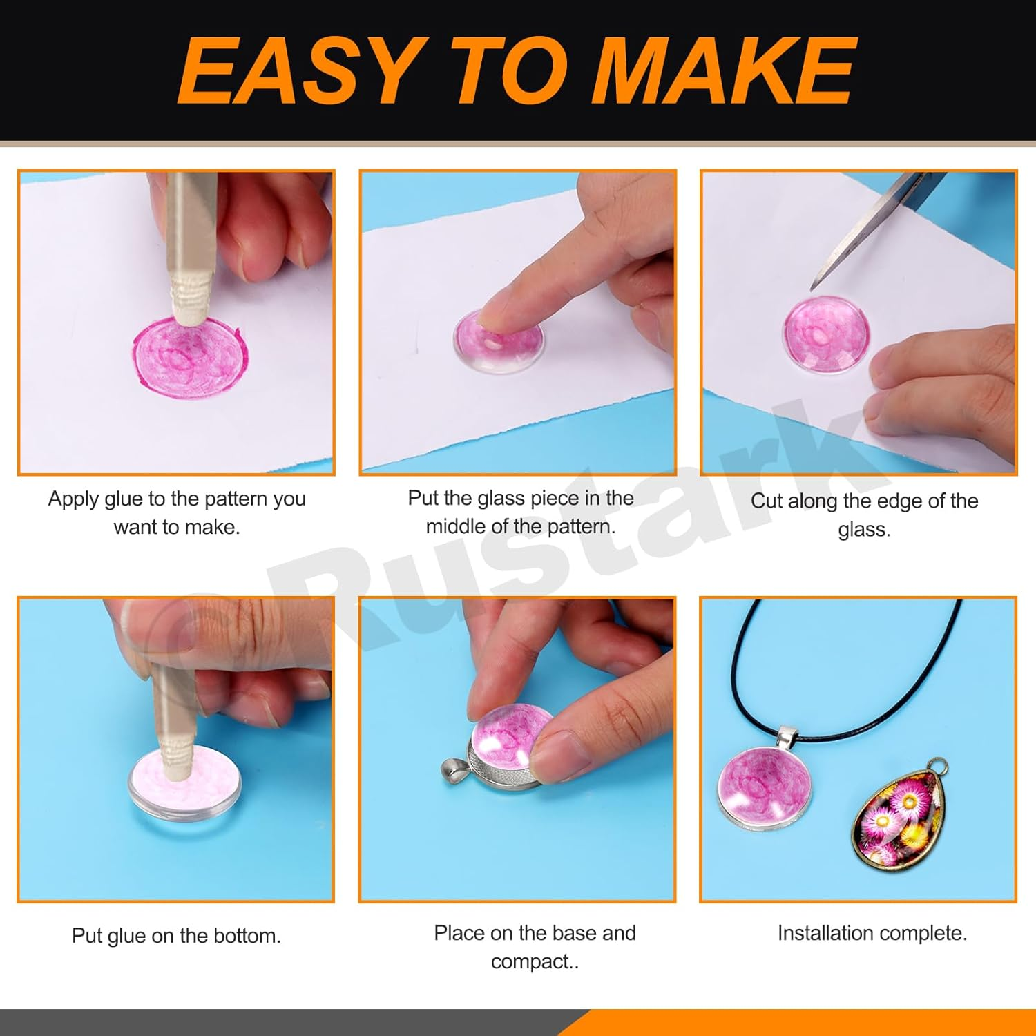 Rustark 100Pcs 5 Styles Pendant Trays Assortment Kit round Pendants Trays Set with Clear Glass Cabochon for Jewelry Making Crafting DIY Making - 3 Colors - 25Mm Heart Shaped Pendants Trays Kit image number 7