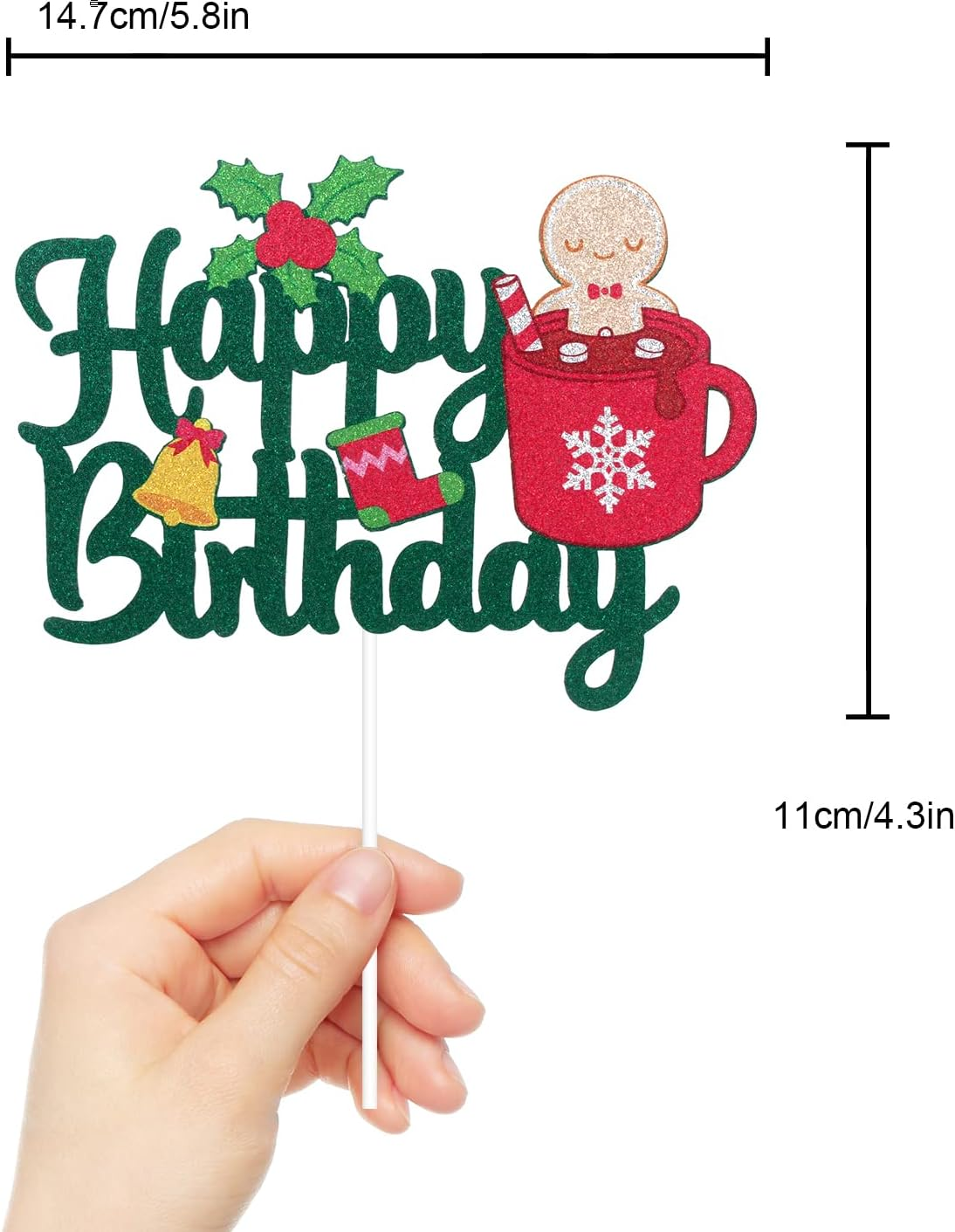 Christmas Happy Birthday Cake Topper - Winter Frozen Glitter Snowflakes Cake Supplies - Baby Shower Kids Birthday Christmas Party Decoration image number 3