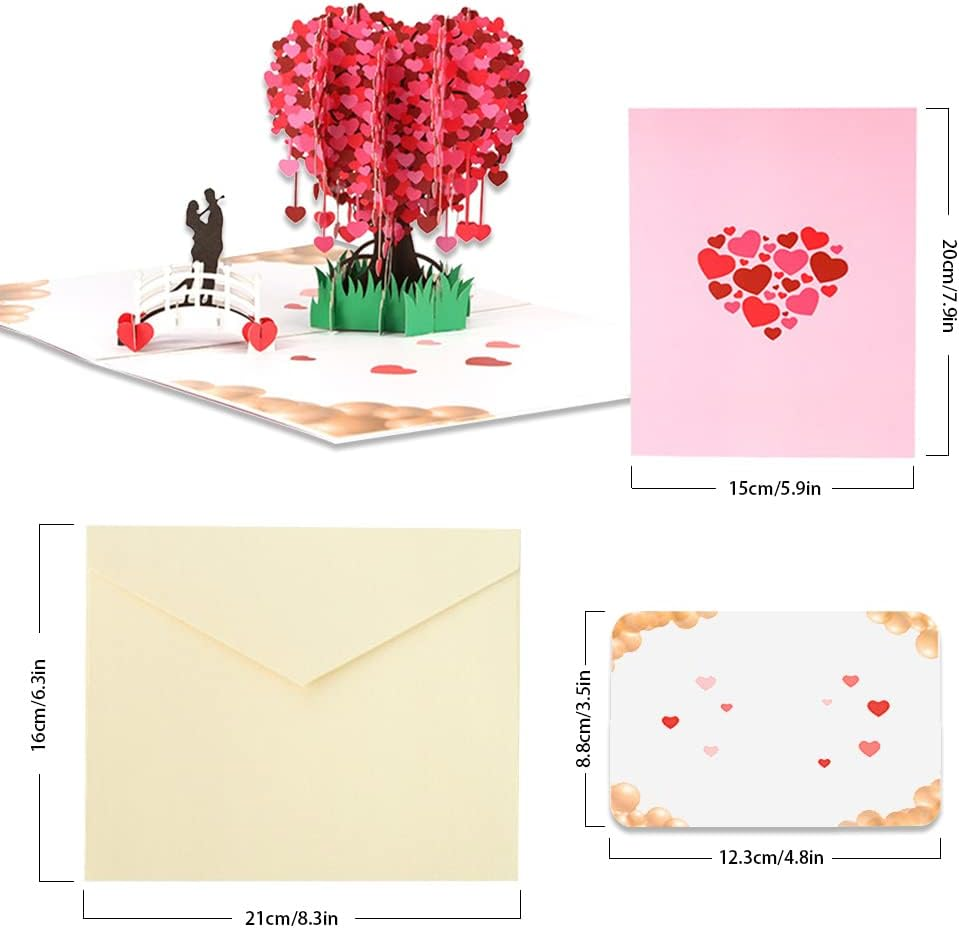 Pop up Greeting Wedding Card, 3D Anniversary Valentines Day Engagement Love Heart-Shaped Cherry Blossom Card Gifts with Blank Cards and Envelopes for Her Him Wife Husband Girlfriend Boyfriend