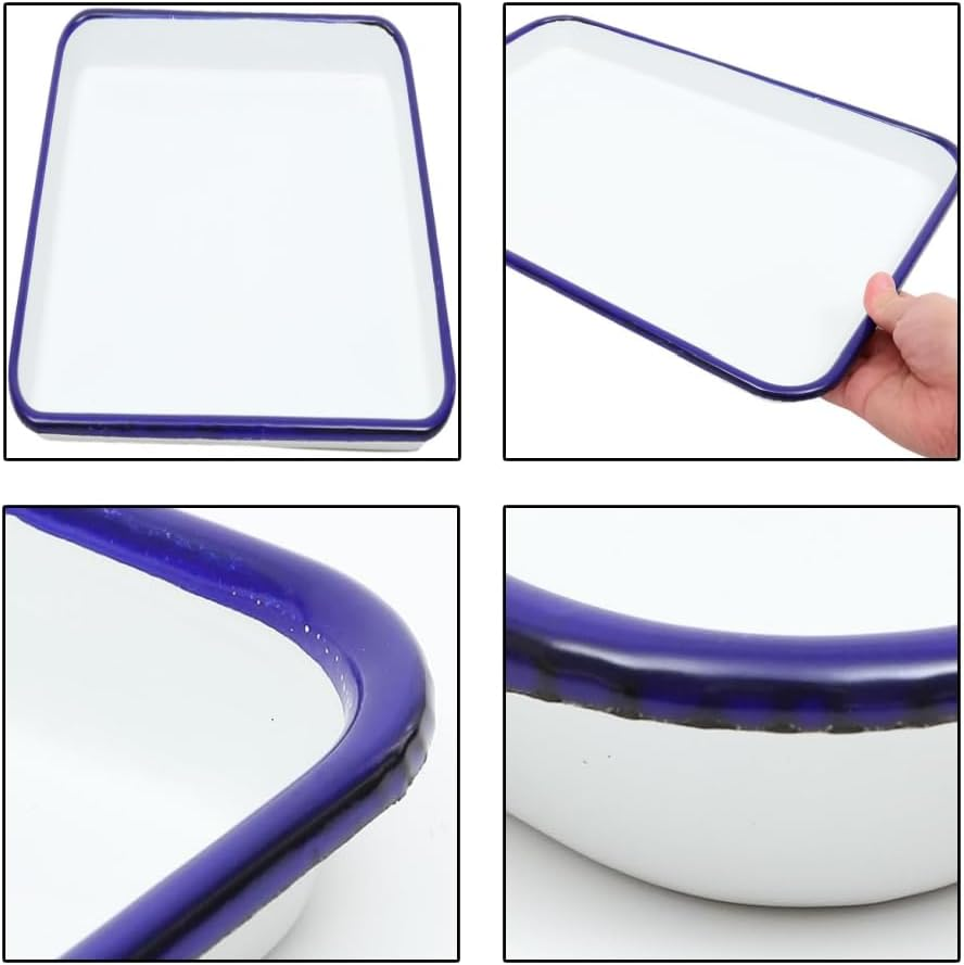 Enamel Oblong Tray,26X18Cm Pie Dish Containers Restaurant Tray Laboratory Tray Baking Tray Rectangular Pie Dish Fruit Vegetable Plate Cake Tray Lasagna Pan Food for Home Kitchen image number 1