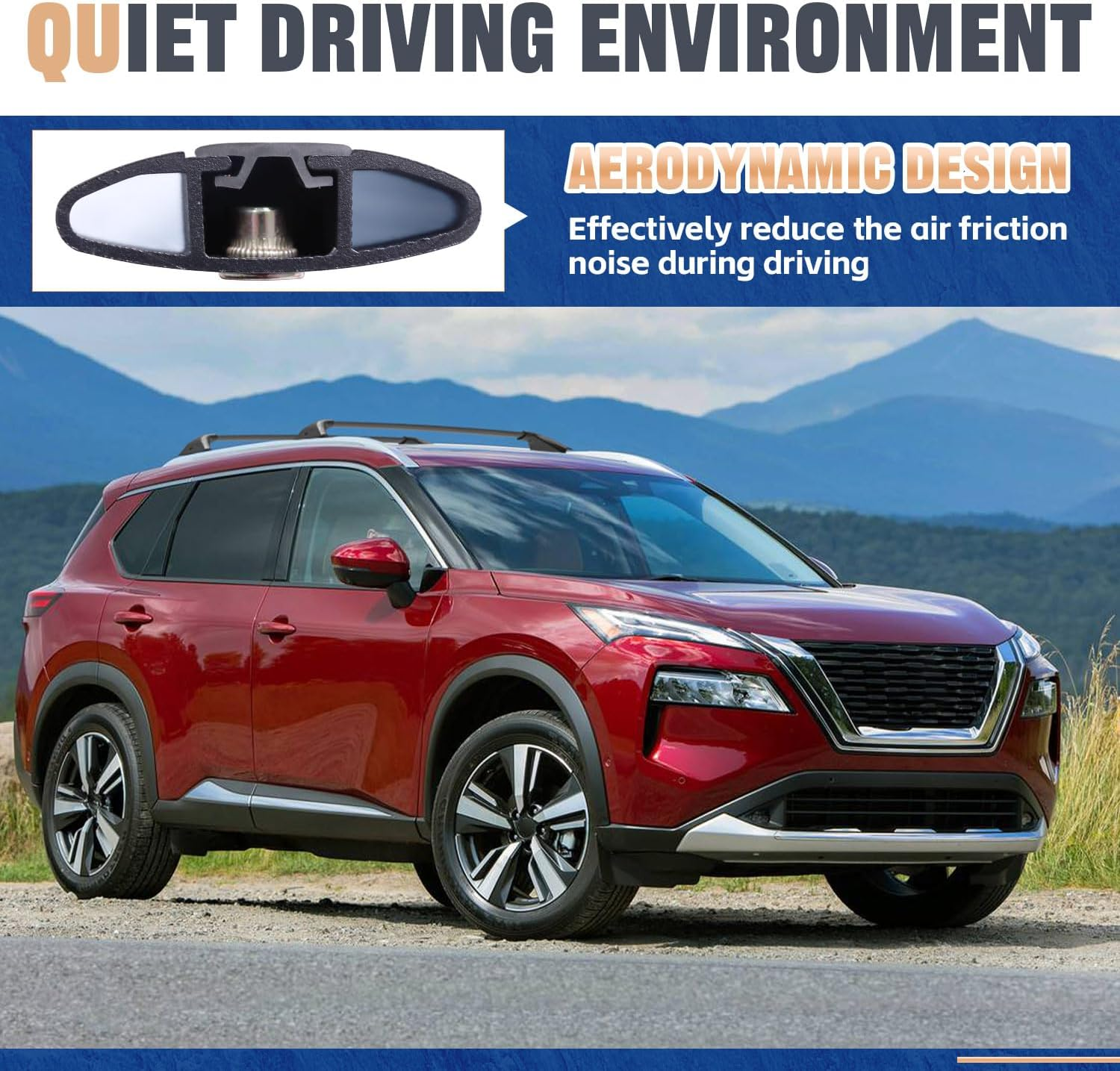 &lrm;AUXPACBO Real Lockable 220 LBS Cross Bar Fit for Nissan Rogue 2021 2022 2023 2024 2025 SV SL Platinum with Roof Rail Roof Rack Crossbars Rooftop Luggage Cargo Carrier for Canoe Kayak Bike image number 1