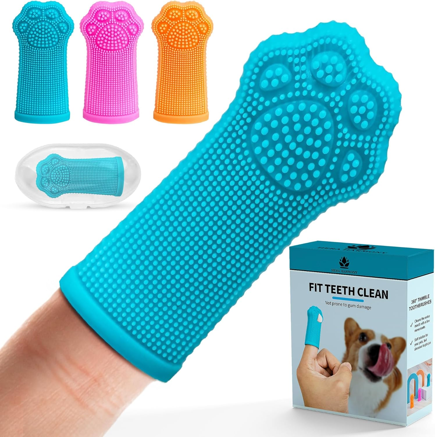 Hera Harmony Finger Toothbrush for Small Dogs, Cats & Puppies, Soft Silicone, 3 Pack image number 5