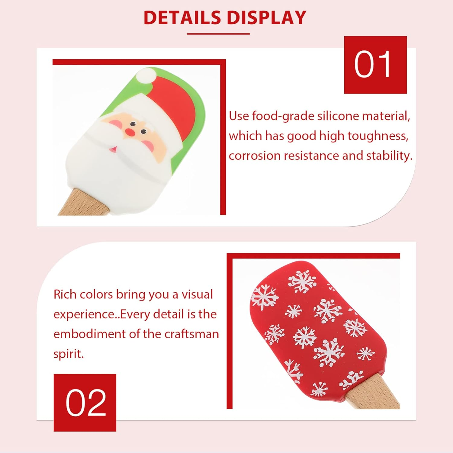 4Pcs Christmas Spatulas for Baking,Christmas Spatula Set Kitchen Christmas Silicone Spatula Set with Wooden Handle for Baking Cooking and Christmas