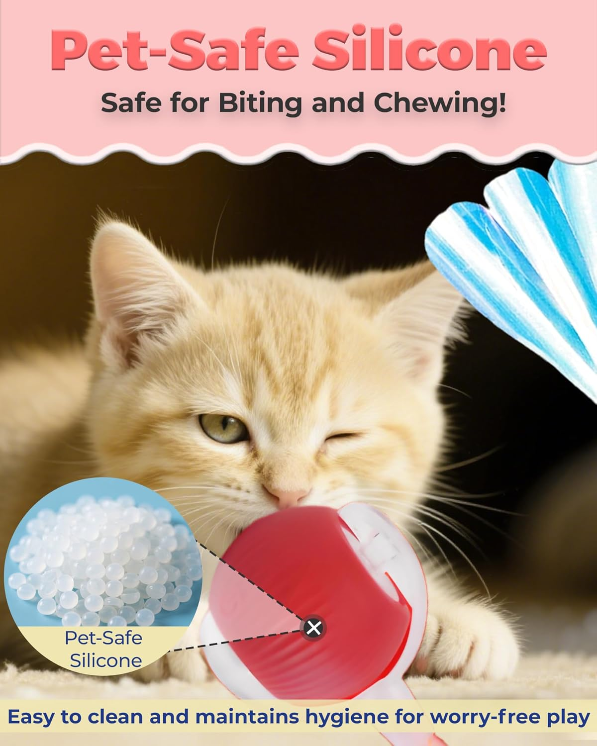 Cat Toy, Agile Moving Cat Ball with Elastic Mesh Tail, Interactive Cat Toy for Indoor Cats, with Motion Activated, Ultra-Fast Kitten Toy（Red image number 1