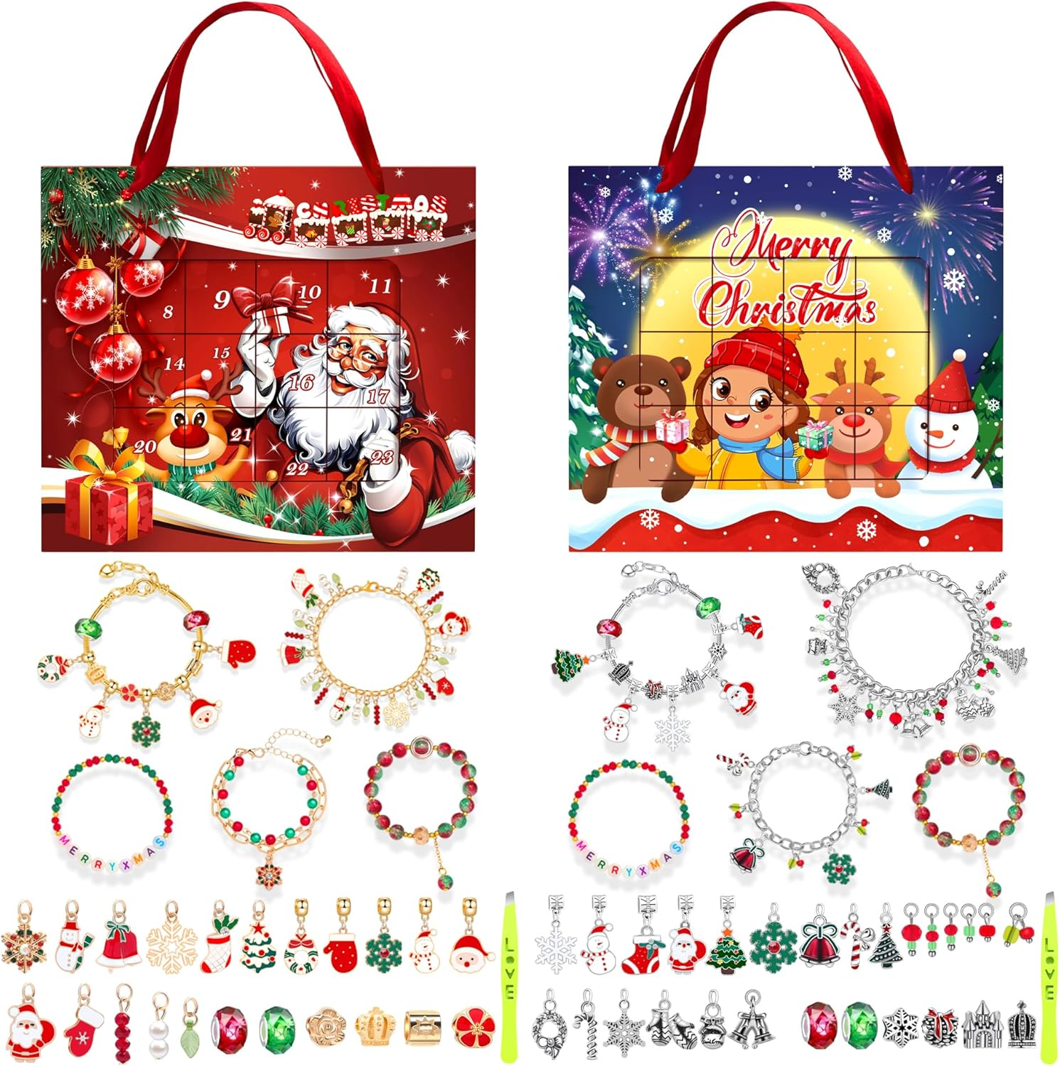 Wimarn Bracelet Making Kit for Girls,Christmas DIY Jewelry Sets with Beads Charms Bracelets & Necklace String, DIY Crafts Supplies Kits Gifts for Young Girls & Kids (24Pcs Christmas Elk & Gift Box) image number 2