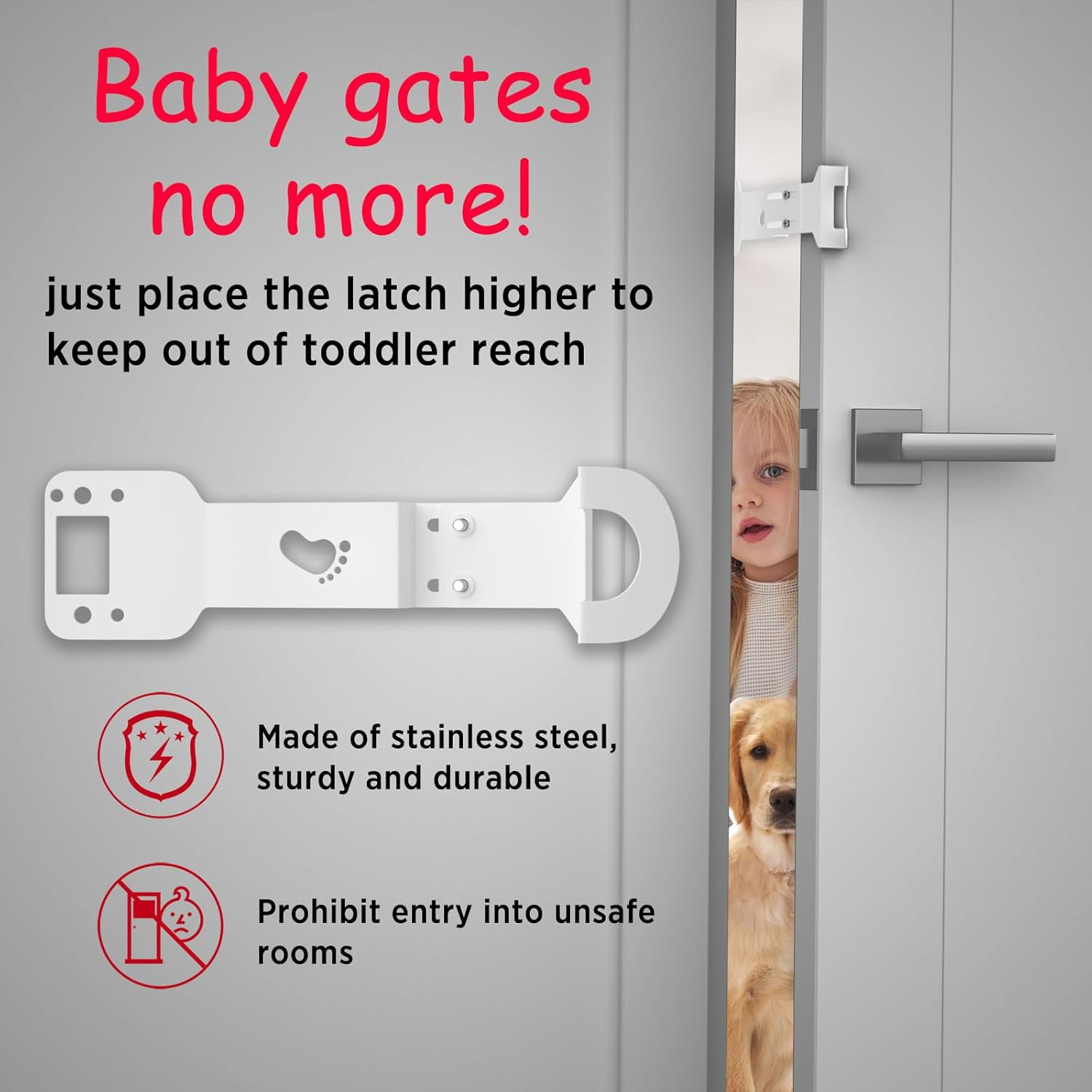 Cat Door Latch and Holder - Metal Adjustable Cat Door Stopper - Strong and Portable Door Prop - Keep Dog Out of Litter Box & Cat Feeder - No Measuring, Easy to Install (White, 1) image number 4