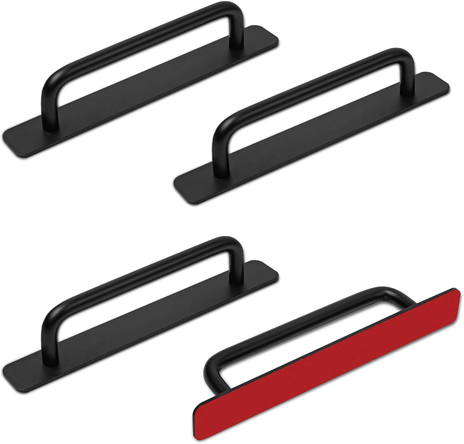 4 PCS Adhesive Cabinet Handles, No Drilling Drawer Pulls, Aluminum Alloy Stick on Door Handles, Window Handles for Kitchen, Cupboard Sliding Closet, Dresser Closet (Black) image number 4