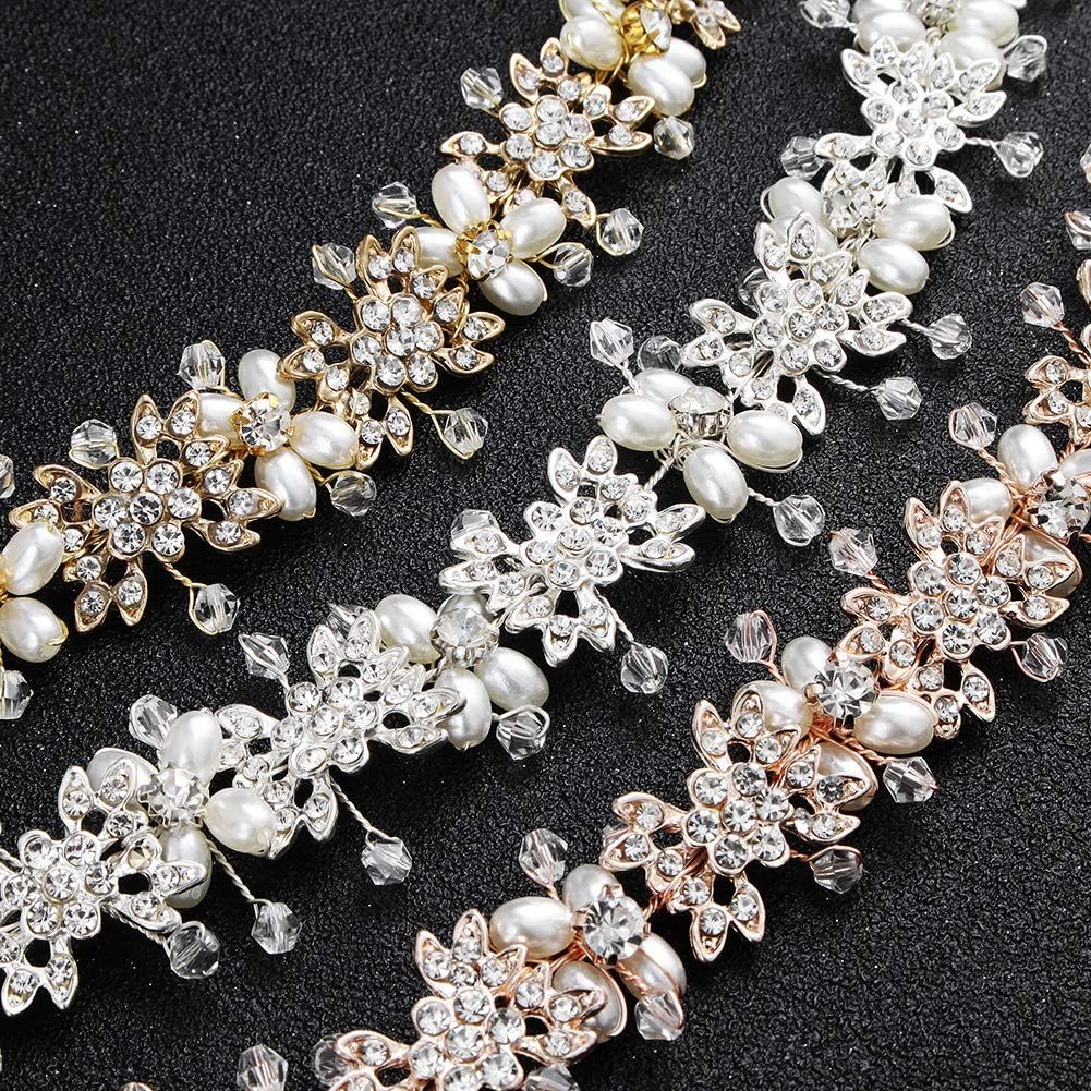 Ammei Silver Bridal Headpiece Flower Design Wedding Headband Bridal Hair Accessories (Silver) - Gold image number 5