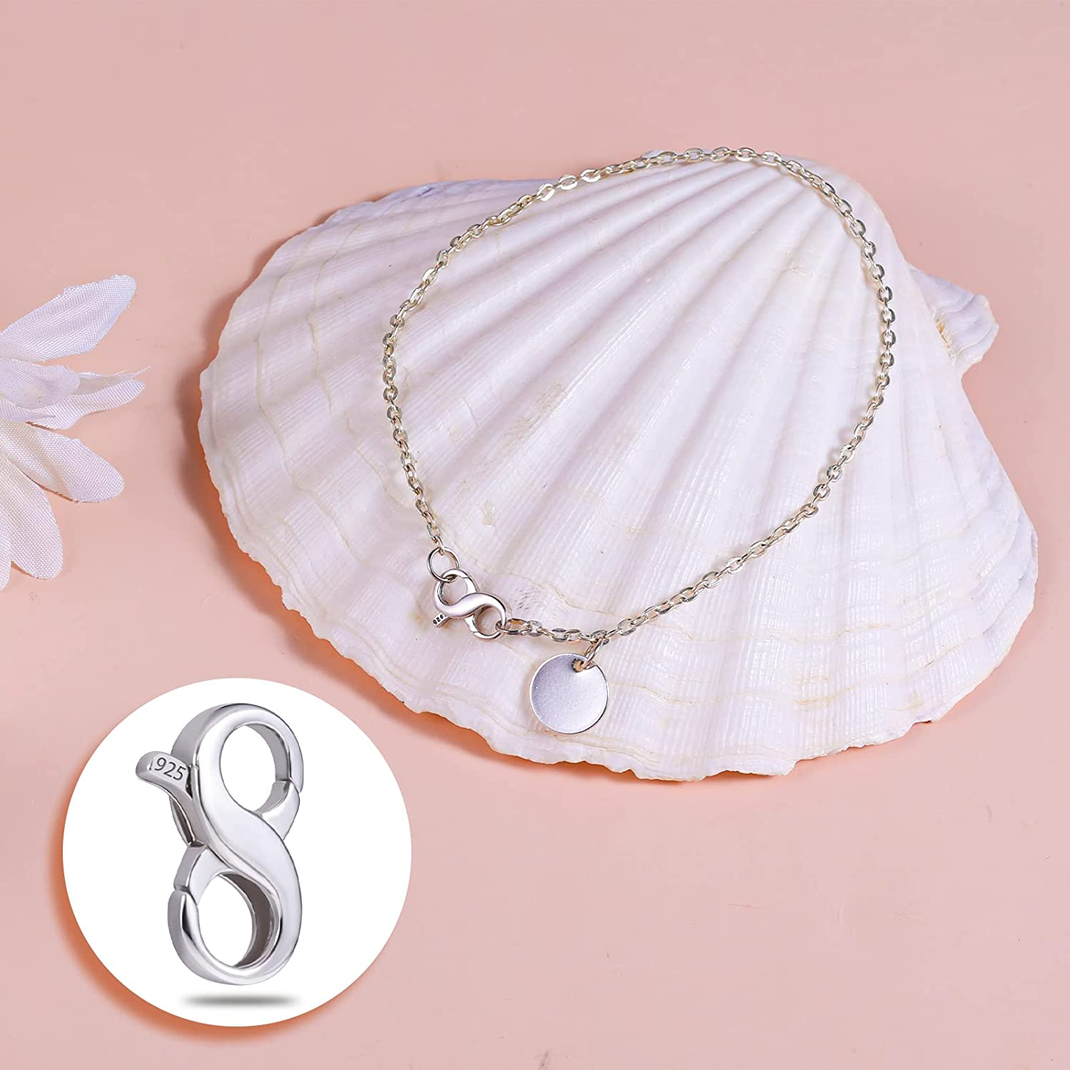 KINBOM 2Pcs Lobster Clasp, Jewelry Clasp Double Opening Lobster Clasp Necklace Shortener 925 Sterling Silver Jewelry Making Supplies Clasp Repair Kit (0.49X0.24Inch) image number 5