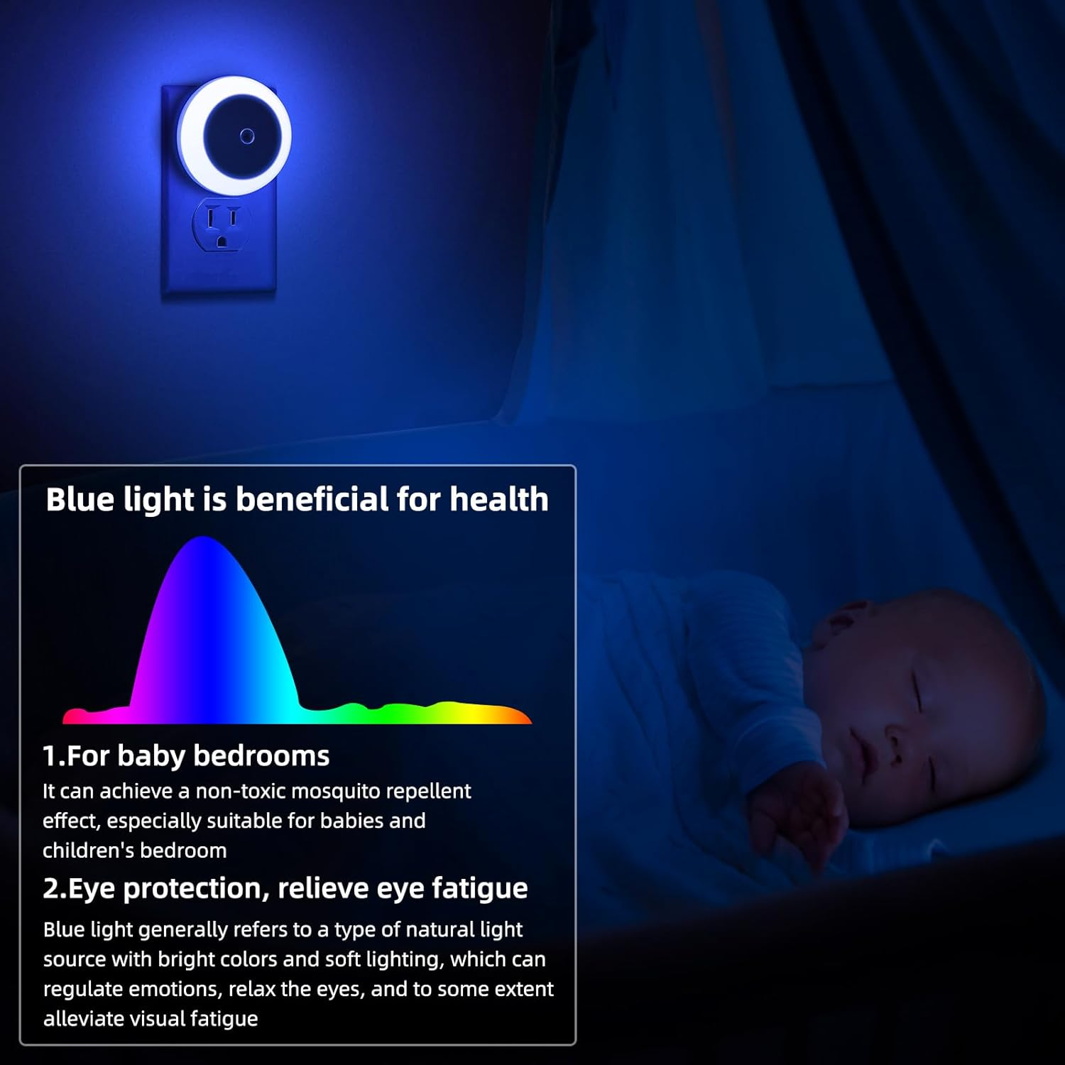 VIPMOON 4Pack Plug in Night Light, Auto Dusk to Dawn Sensor, Indoor Kid Baby Night Light Sensor, Auto LED Night Lights for Bedroom, Bathroom, Wall, Stairs, Cabinet, Hallway. AU Plug Blue image number 6