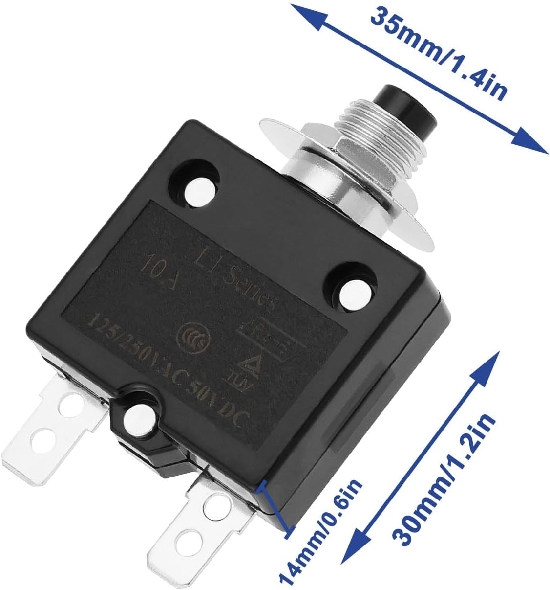 2Pcs 10Amp 125-250V AC 50V DC Push Button Circuit Breaker Thermal Overload Protector L1 Series Manual Reset Thermal Circuit Breaker image number 6