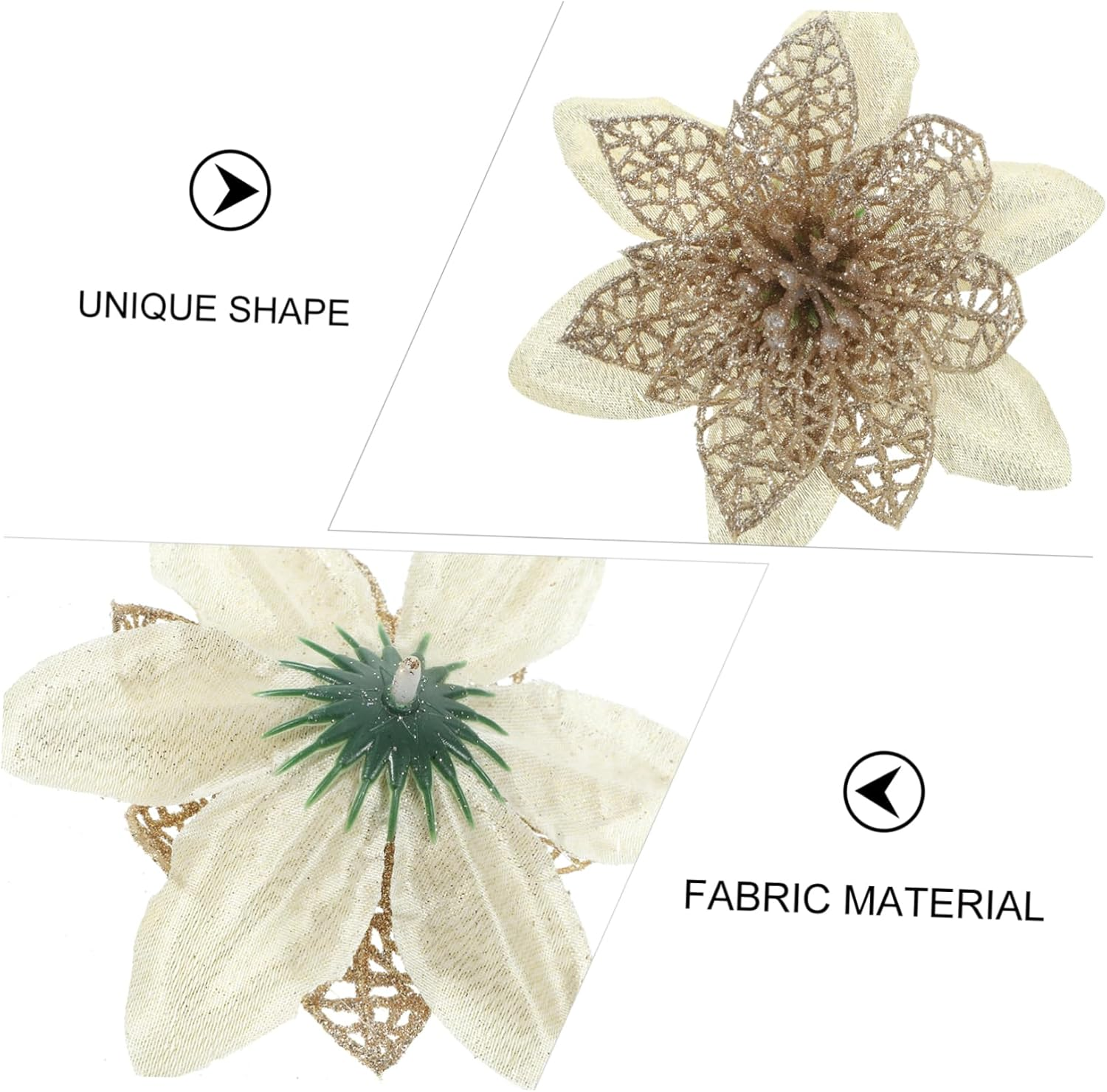 12Pcs Artificial Poinsettia Flowers Glitter Decorations for Christmas Tree Wreath Garland Realistic Holiday Ornaments for Home Party and Festive Decor image number 6