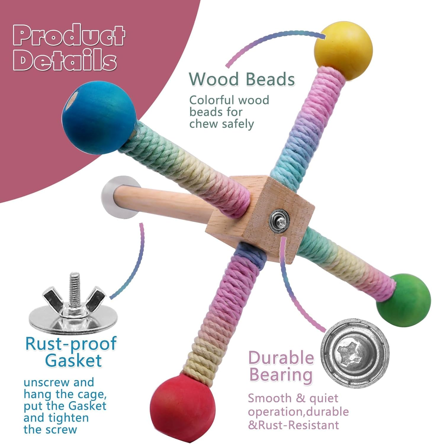 Bird Cage Perch Stand with Interactive Rotating Wheel Toy, Wooden Exercise Toy for Parakeets, Cockatiels, Small and Medium Parrots (Bird Cage with Toy)