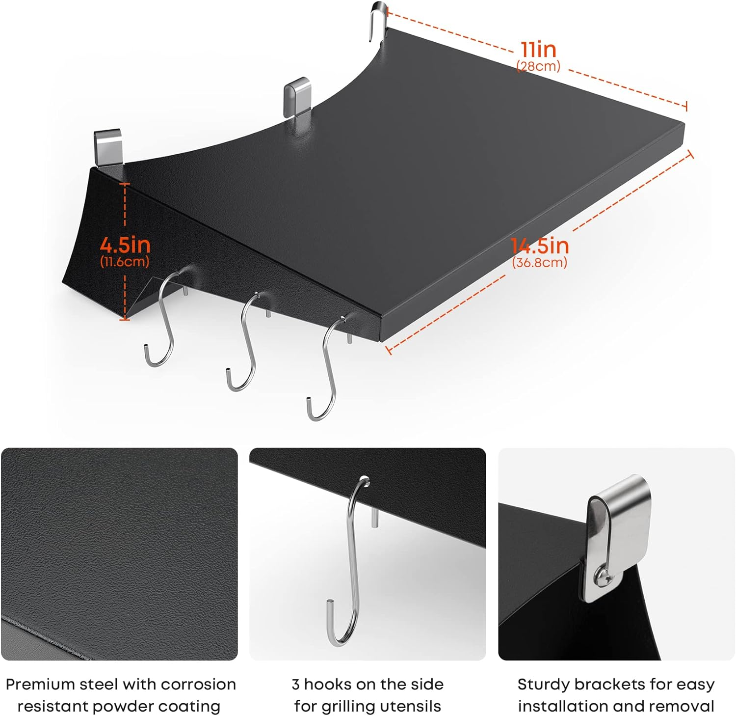 Onlyfire BBQ Side Table, Grill Table Shelf for 57Cm Weber Master-Touch & Kettle Charcoal Grill, Weber Kettle Grill Accessories image number 1