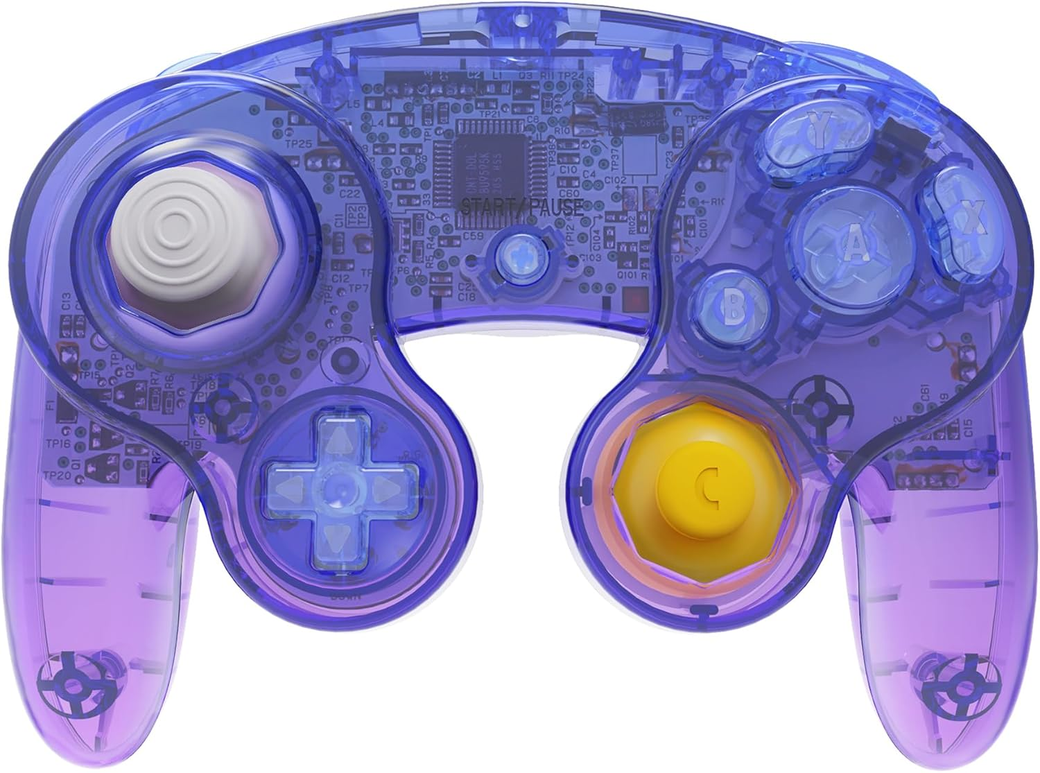 Extremerate Gradient Translucent Bluebell Faceplate Backplate for Nintendo Gamecube Controller, Custom DIY Replacement Housing Shell Cover with Buttons for Nintendo Gamecube Controller - No Controller - Clear Lime Green image number 6