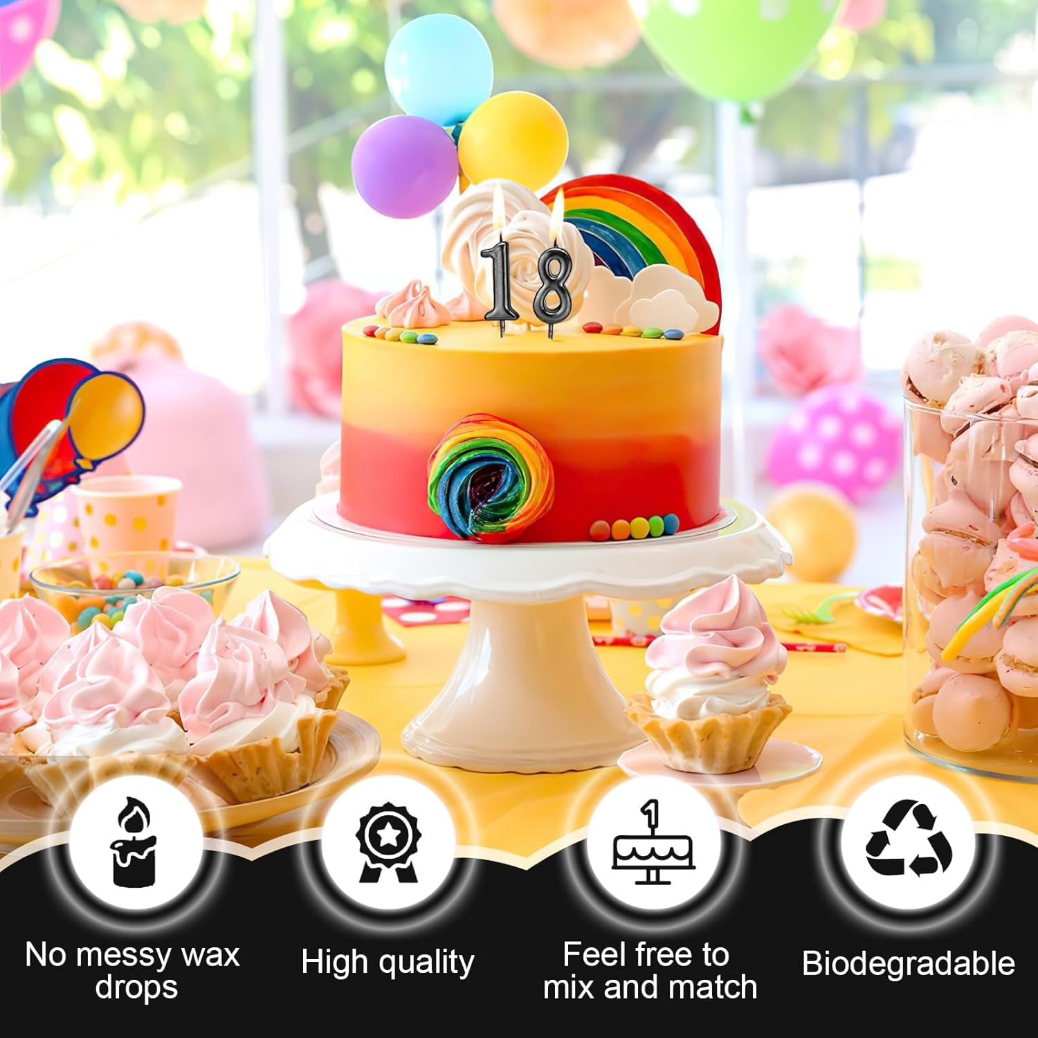 Cake Candles, 10 Pcs Birthday Number Candles, Birthday Cake Candles for Party Celebration (Black) image number 3