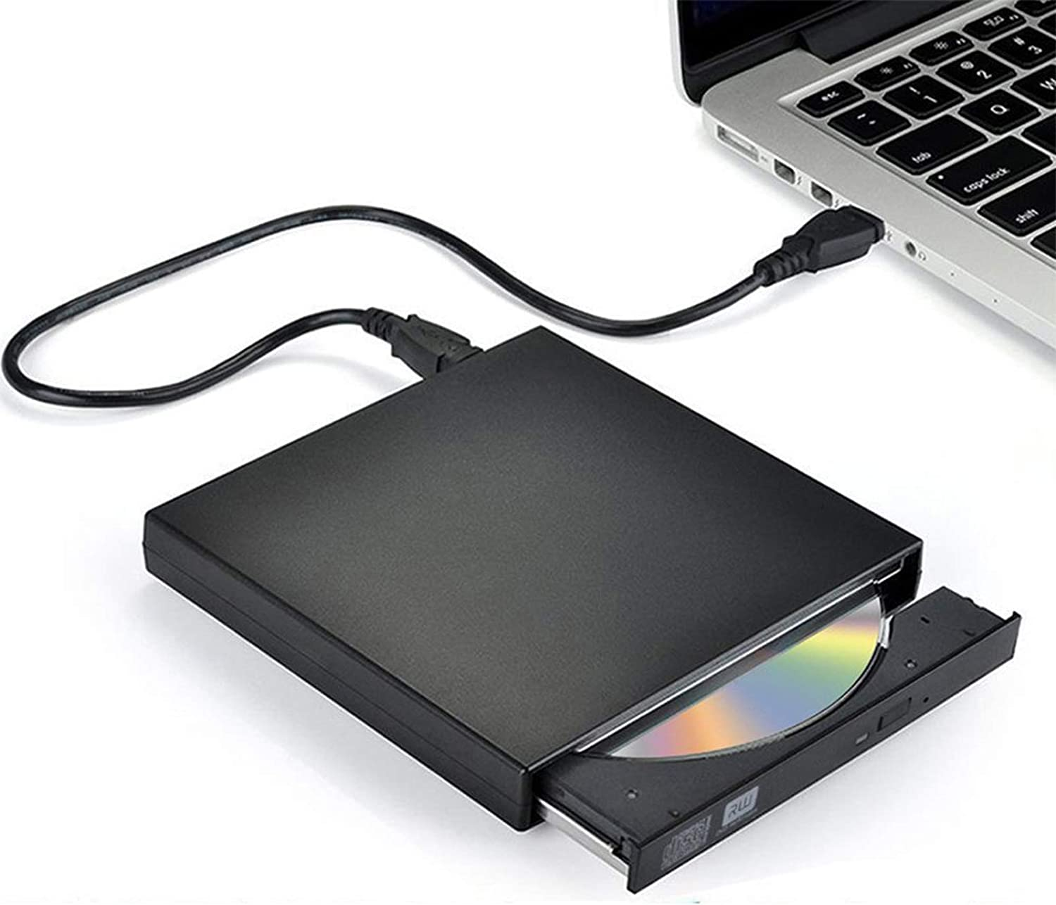 External CD DVD Drive, USB 2.0 Slim Protable External CD-RW Drive DVD-RW Burner Writer Player for Laptop Notebook PC Desktop Computer, Black image number 1