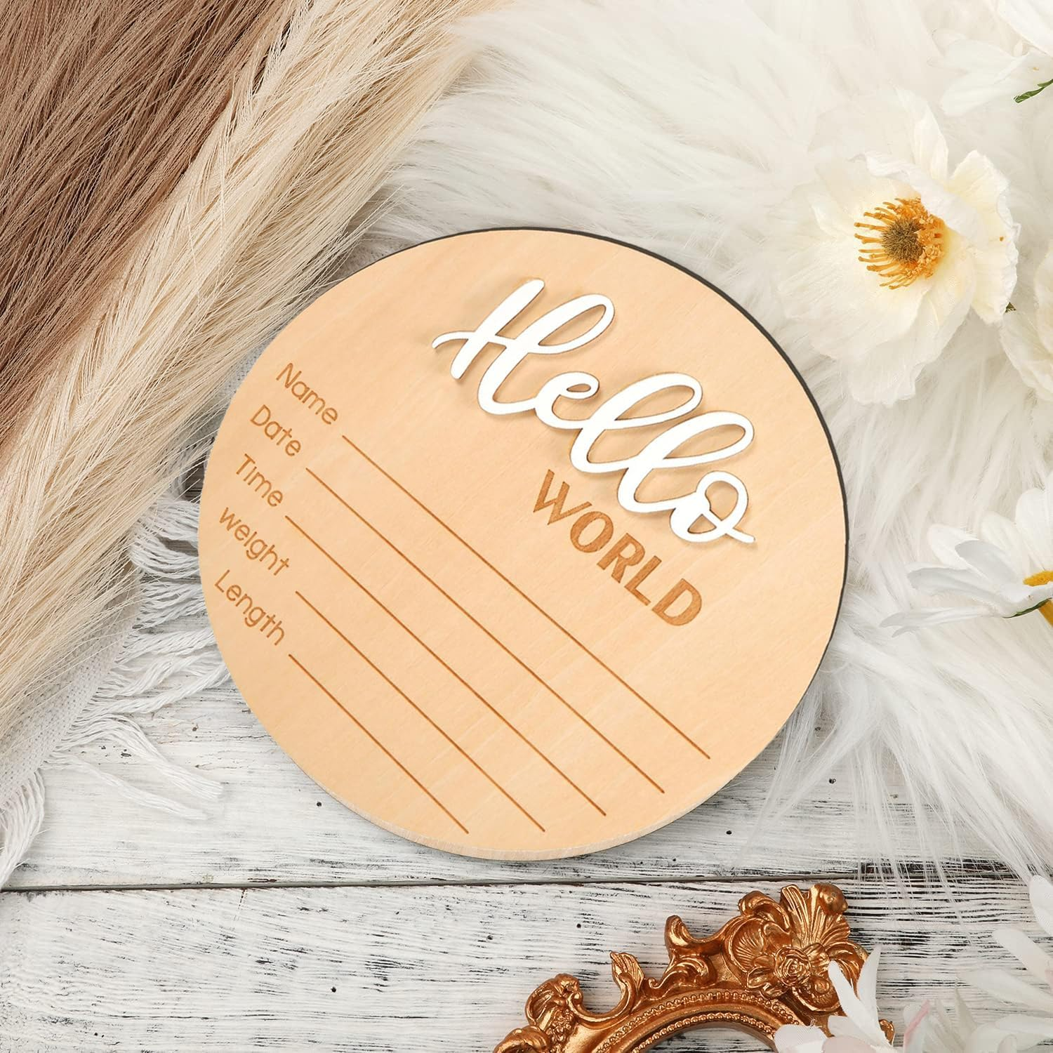 2Pcs Newborn Baby Announcement Sign 5.9 Inch Personalized Wooden Baby Birth Sign Gender Hello World Baby Welcome Arrival Prop Birth Name Date Height Weight Card for Baby Shower Birthday Gift Keepsakes image number 6