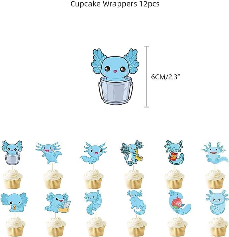 Cute Axolotl Birthday Party Supplies, Including Cake Caps, Cupcake Caps, Flags, Latex Balloons,It Is Very Suitable for Cute Axolotl Themed Birthday Party Supplies.