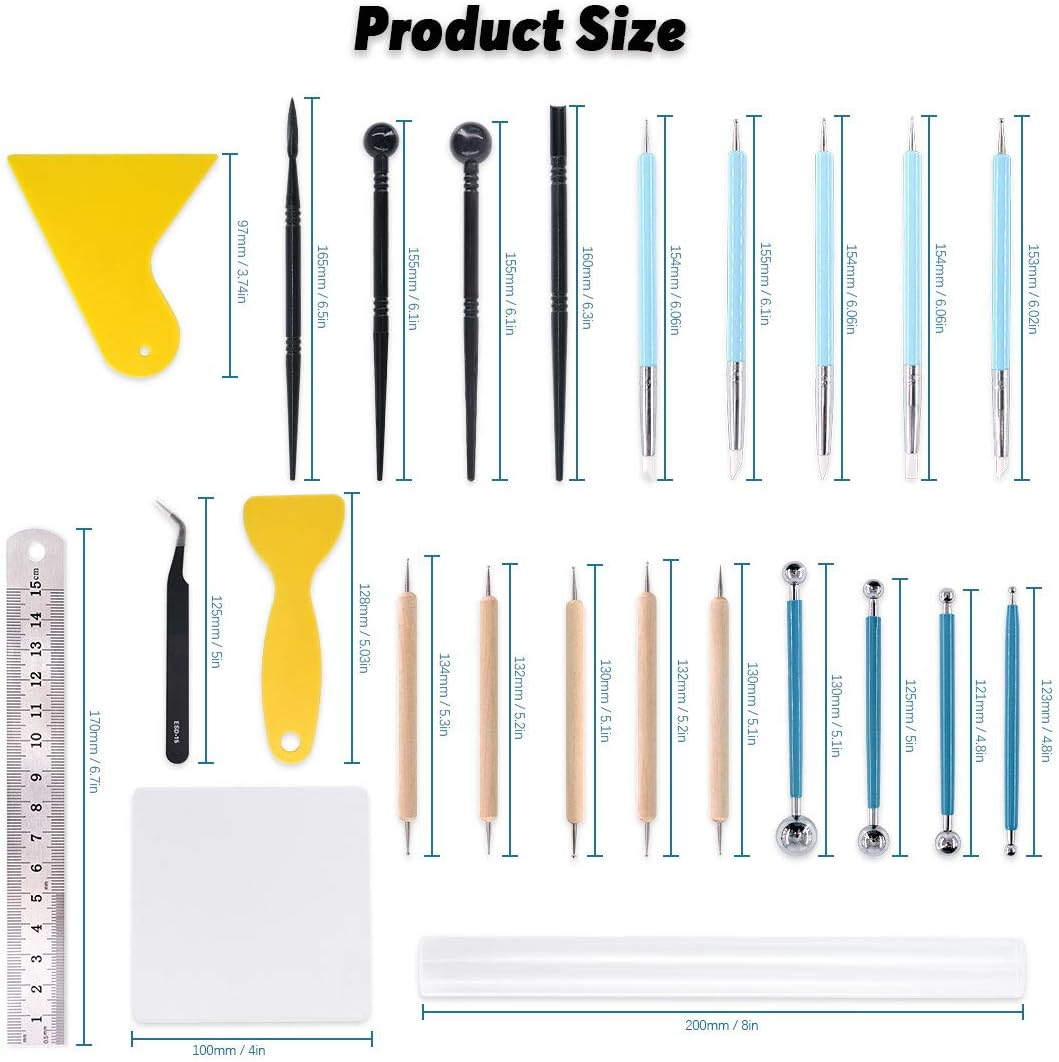 Keadic 24Pcs Polymer Modeling Clay Sculpting Tools Set, Dual-Ended Ball Stylus Dotting Tools, Silicone Clay Sculpting Tools for Cake Fondant Decoration and Nail Art, Pottery Clay Craft image number 6