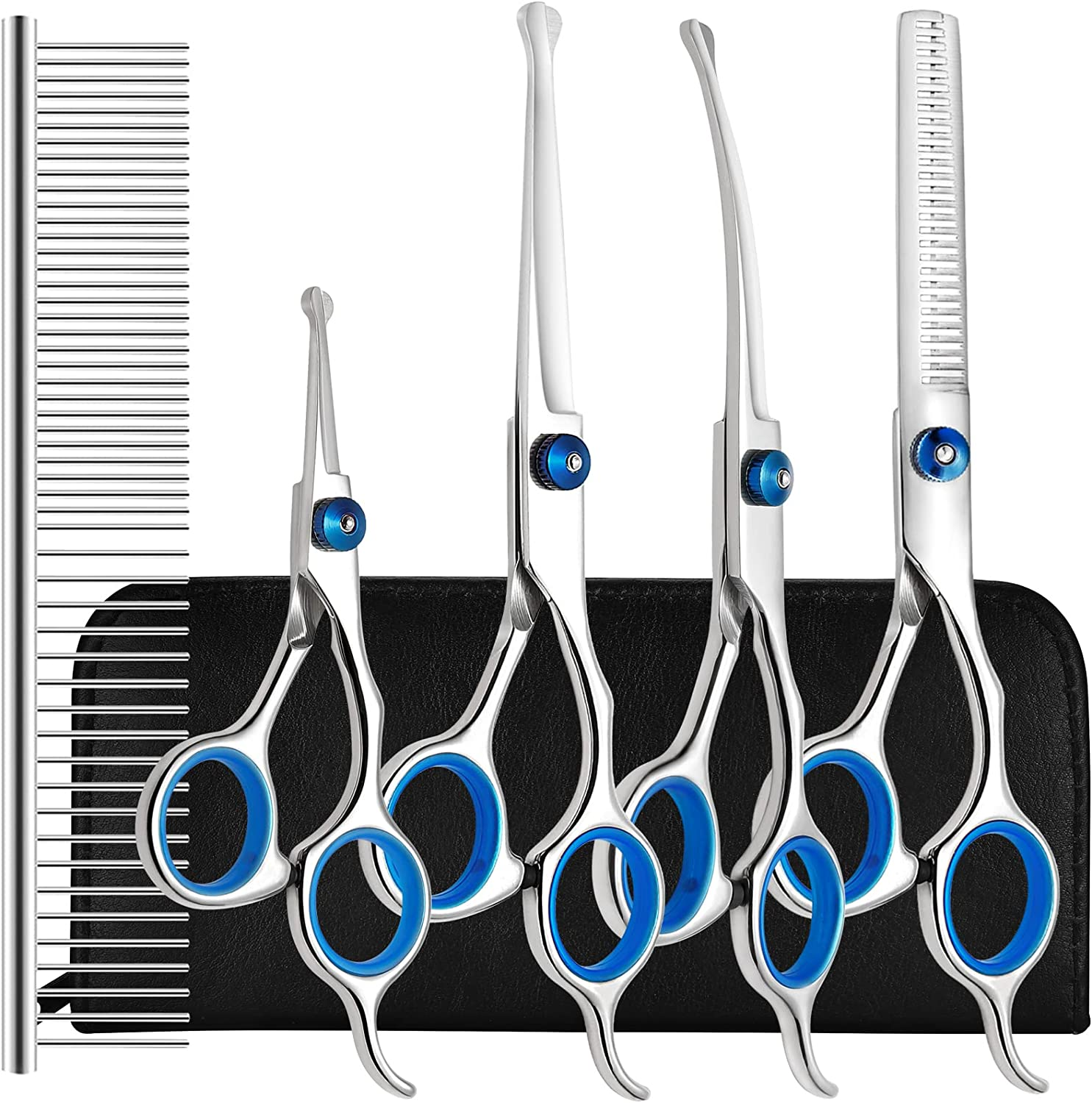 Liren Professional 6 in 1 Dog Grooming Scissors Kit with Safety round Tips, Heavy Duty Stainless Steel Sharp and Durable Pet Grooming Shears for Dogs and Cats image number 2