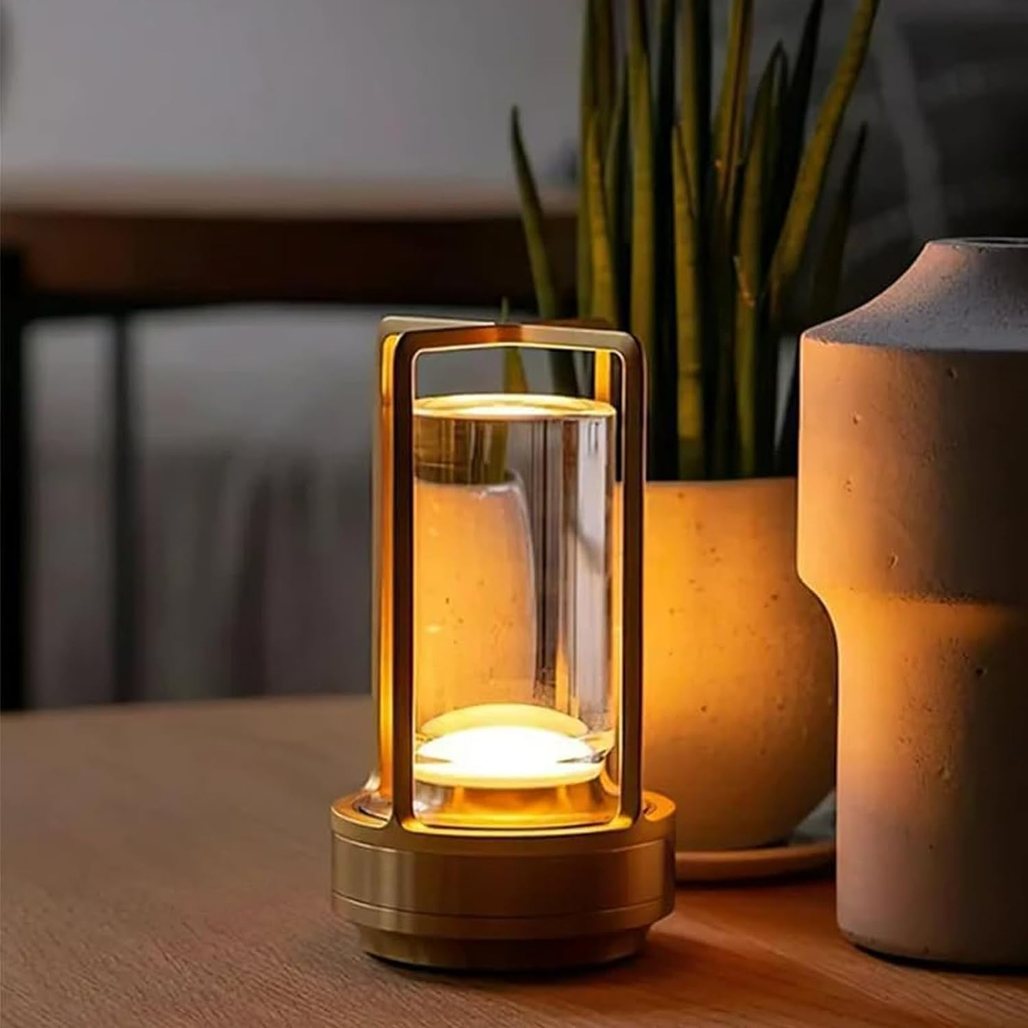 Cordless Table Lamp, LED Lamp with 2000Ma Battery, 3 Color Stepless Dimming, Lumisom Crystal Lantern Lamp, Klarako Crystal Lantern Suitable for Bedroom/Bar/Cafe/Camping(Gold) 1 Pack image number 3