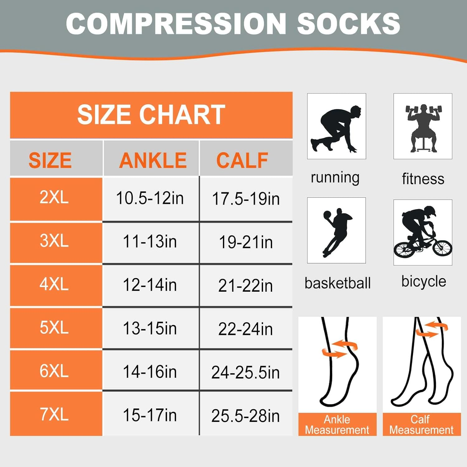 Plus Size Compression Socks: Wide Calf Compression Stockings for Men Women - up to 7X Large 20-30 Mmhg Compression Hose for Pregnancy Travel Running Nurses