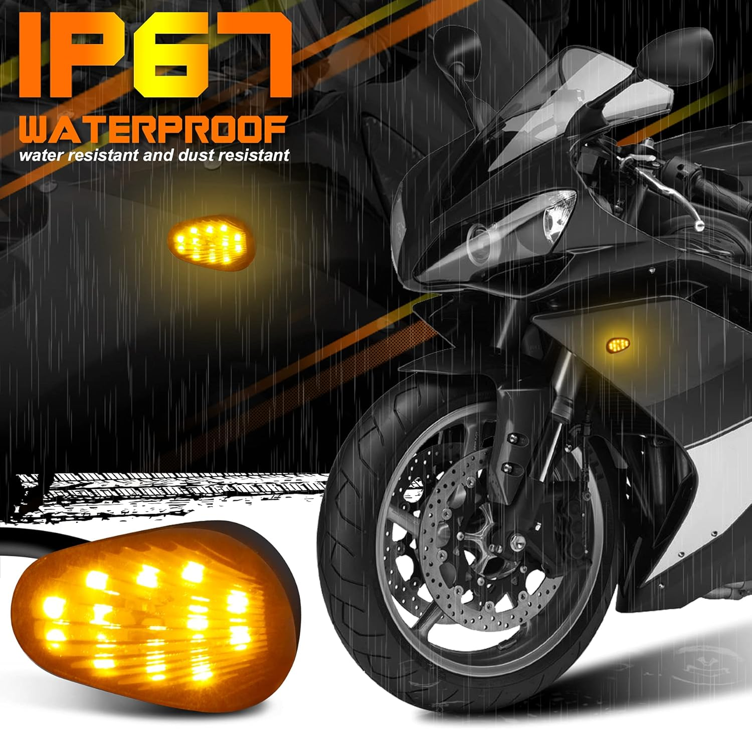 QUASCO Flush Mount Motorcycle Turn Signals Smoked Lens Led Blinkers Compatible with Yamaha YZF R1 R3 R6 R6S FJ 09 FZ MT 07 09, Amber image number 5