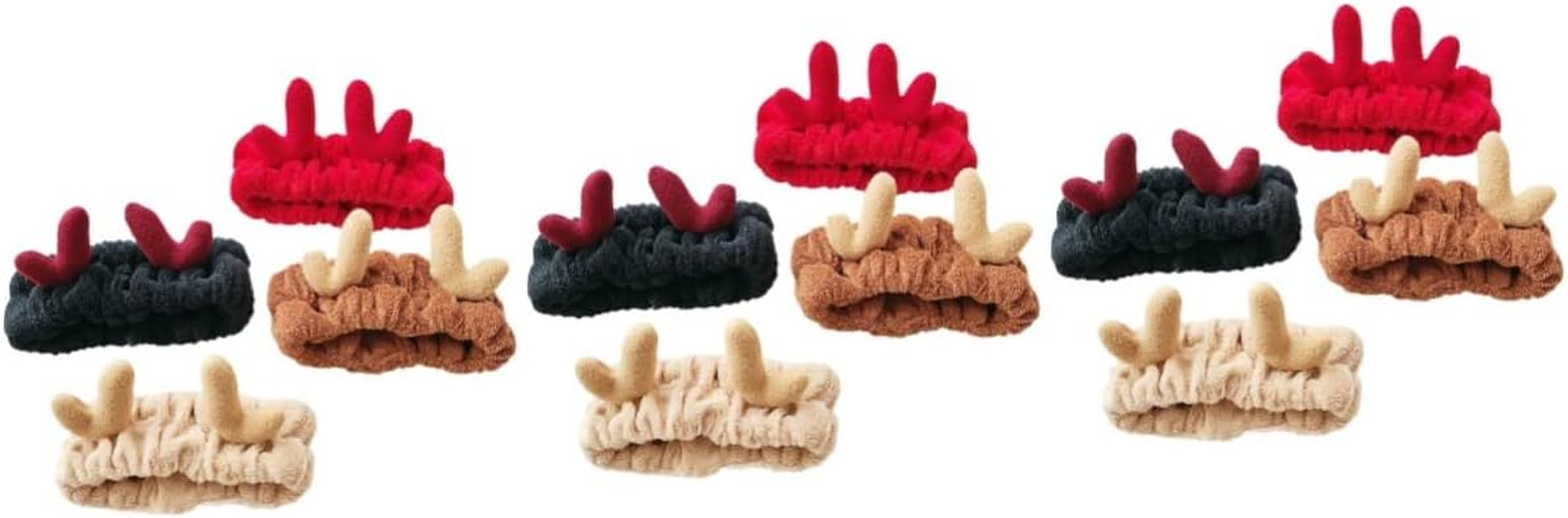KALLORY 12Pcs Christmas Hair Band Bath Makeup Headband Reindeer Headband for Women Deer Hair Wrap for Shower and Makeup Random Color image number 1