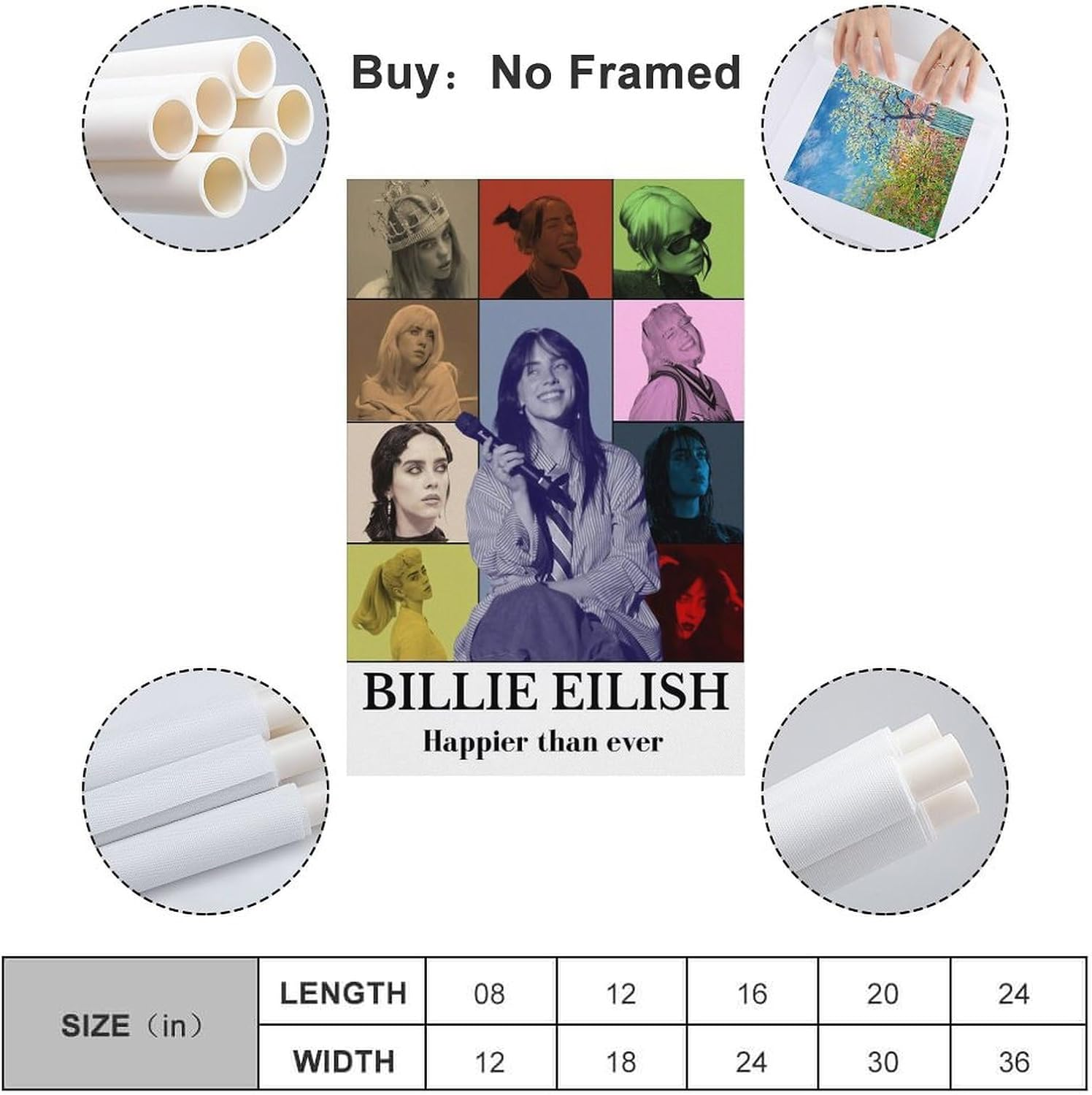 Music Billie Wall Art Eilish Canvas Poster Poster Canvas Painting Wall Art Picture Home Decor Print for Bedroom Living Room Dorm Study Bar Office 08X12Inch(20X30Cm)