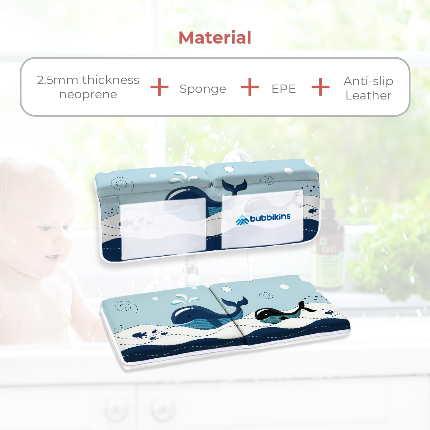 Baby Bath Kneeler and Elbow Rest Pad Set | 1.5" Thick Non-Slip Pads for Parents Comfort | 4X Extra Strong Suction Cups for Baby Bathtub Support & Accessories image number 2