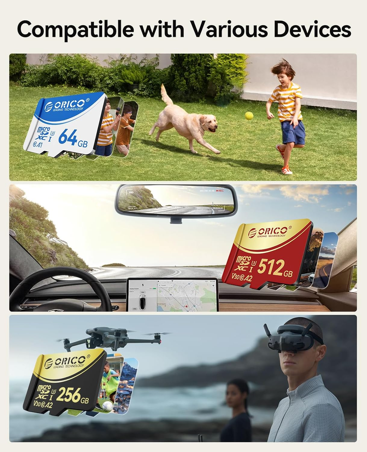 ORICO F3 512GB Microsdxc UHS-I Memory Card, 180Mb/S Read(Require DDR 220 Reader), 160Mb/S, 4K UHD Recoding, U3, Class10, V30, A2, Micro SD for Action Camera, Dash Cam, TF Card image number 6