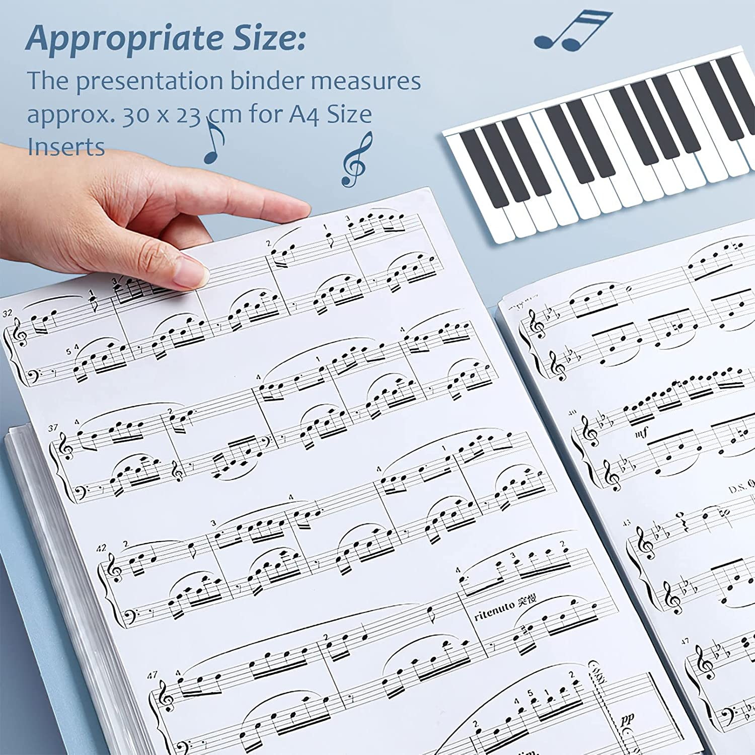 Binder with Plastic Sleeves 40/60/80 Pocket Bound Sheet Protector Presentation Book, Display Book, for A4 Size Inserts (40 Pocket, Blue) image number 1