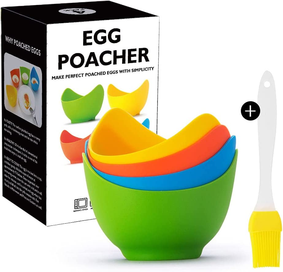 4 Pack Egg Poacher Cook - High Temperature Resistant Silicone Egg Steamer, Food Grade Non Stick Silicone Egg Poaching Cup for Microwave or Stovetop Egg Poaching, with Extra Silicone Oil Brush, BPA Free image number 5