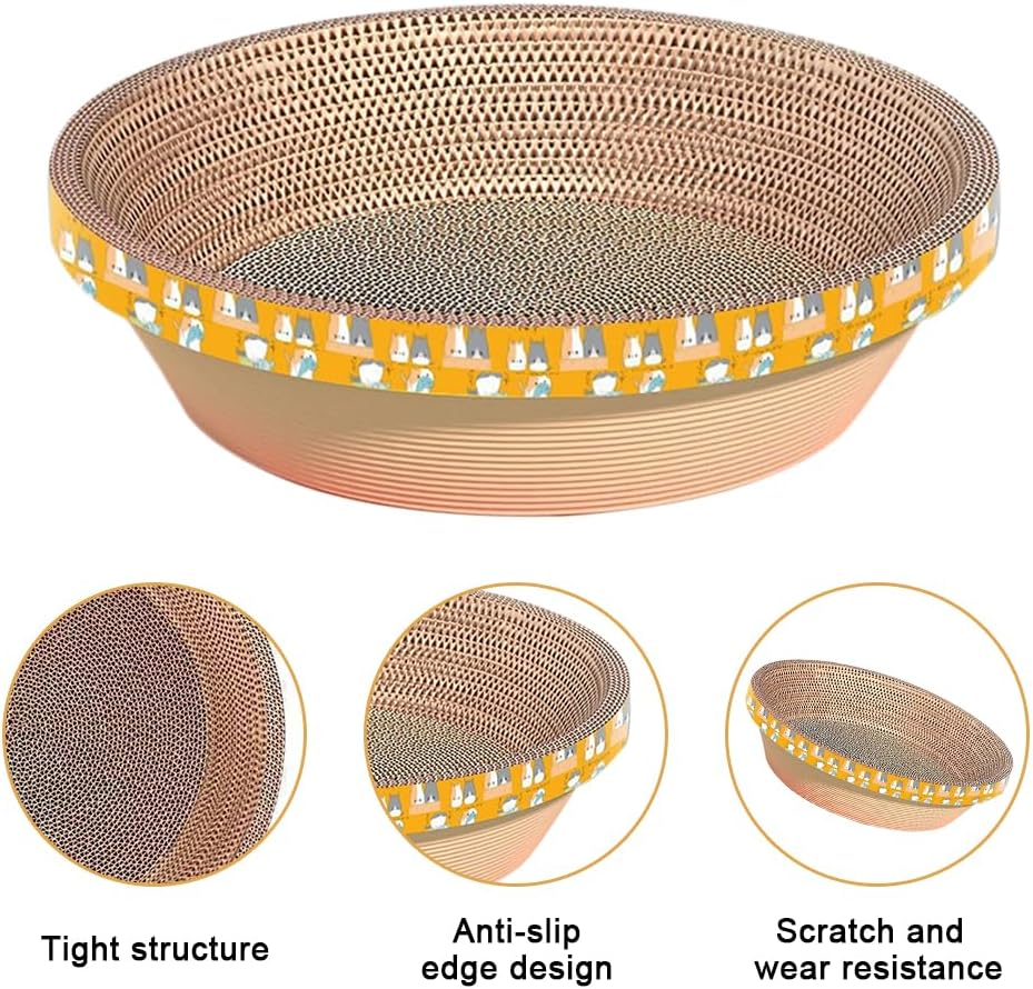 TOMVAES Cat Scratcher Bowl-Shaped Plate Thicken Corrugated Paper Cardboard Nest, Pets Supplier Reversible Kitty Scratching Pad Lounge Bed Interactive Toy,Furniture Protection Training Toy(50Cm) image number 4