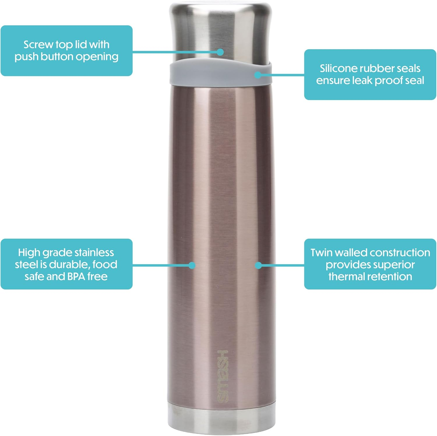 Smash Stainless Steel Vacuum Insulated Flask &ndash; 550Ml | Dual Wall, Leak-Proof & Bpa-Free | Keeps Drinks Hot or Cold | Durable Thermal Flask/Bottle for Work, School, Gym, Footy & Outdoors image number 2