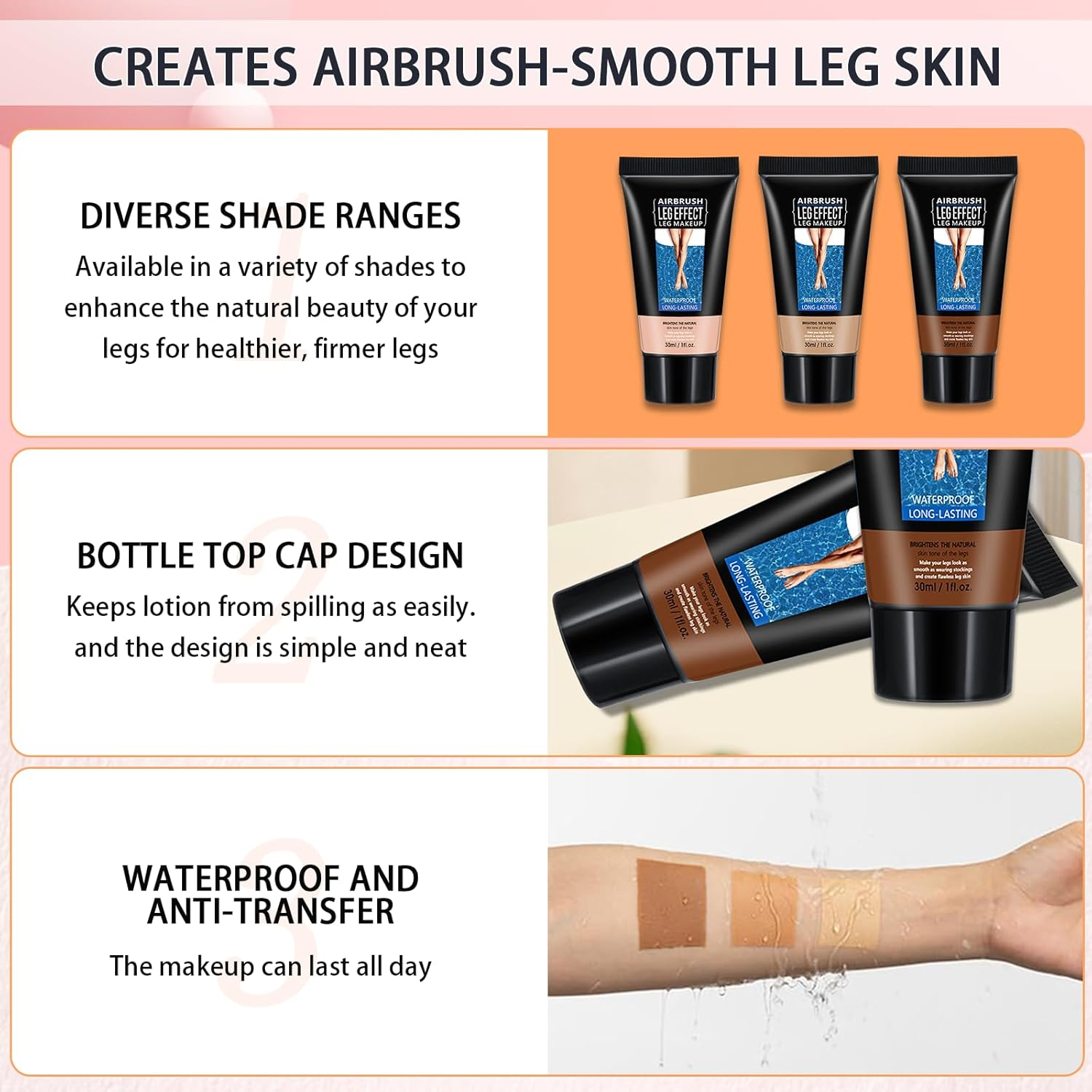 Leg Makeup Waterproof, Smooth Legs, Fade the Skin Color of Legs, Effectively Cover the Scars of Legs and Body, Long-Term Body Foundation Make-Up Uniform Skin Skin Beauty Leg Cream image number 4