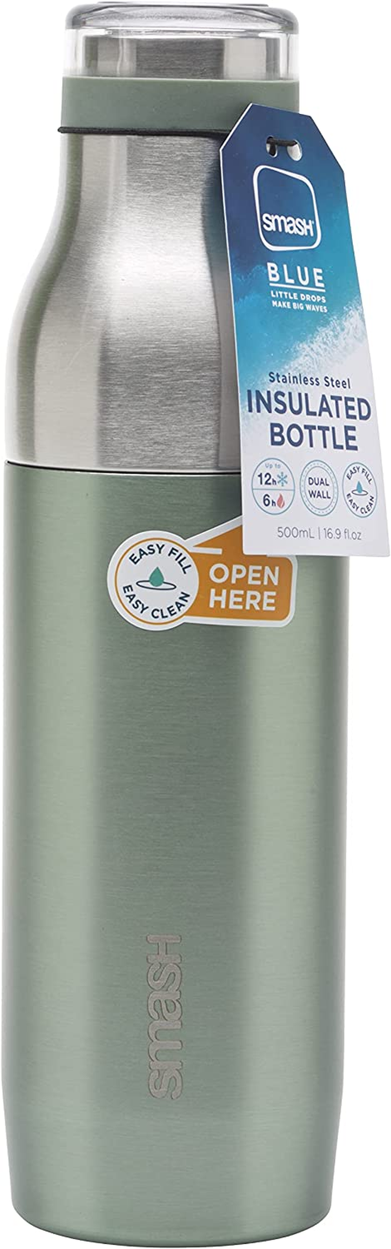 Smash Stainless Steel 500Ml Water Bottle, Sage - Black image number 2