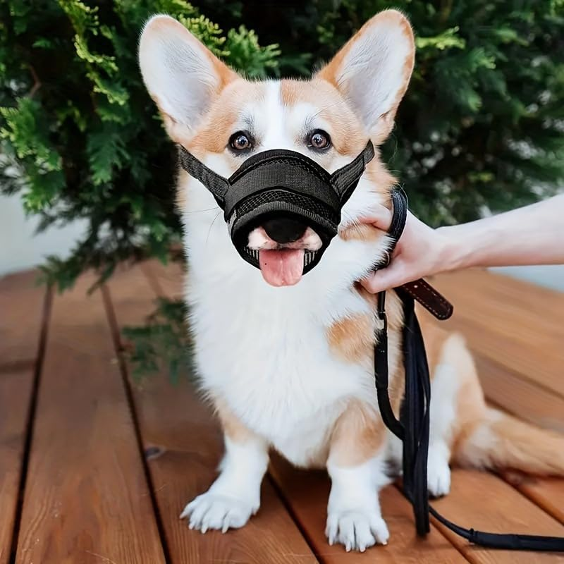 Nylon Mesh Breathable Dog Mouth Cover, Quick Fit Dog Muzzle with Adjustable Straps，Pet Mouth Cover, to Prevent Biting and Screaming to Prevent Accidental Eating (Black, L) image number 1