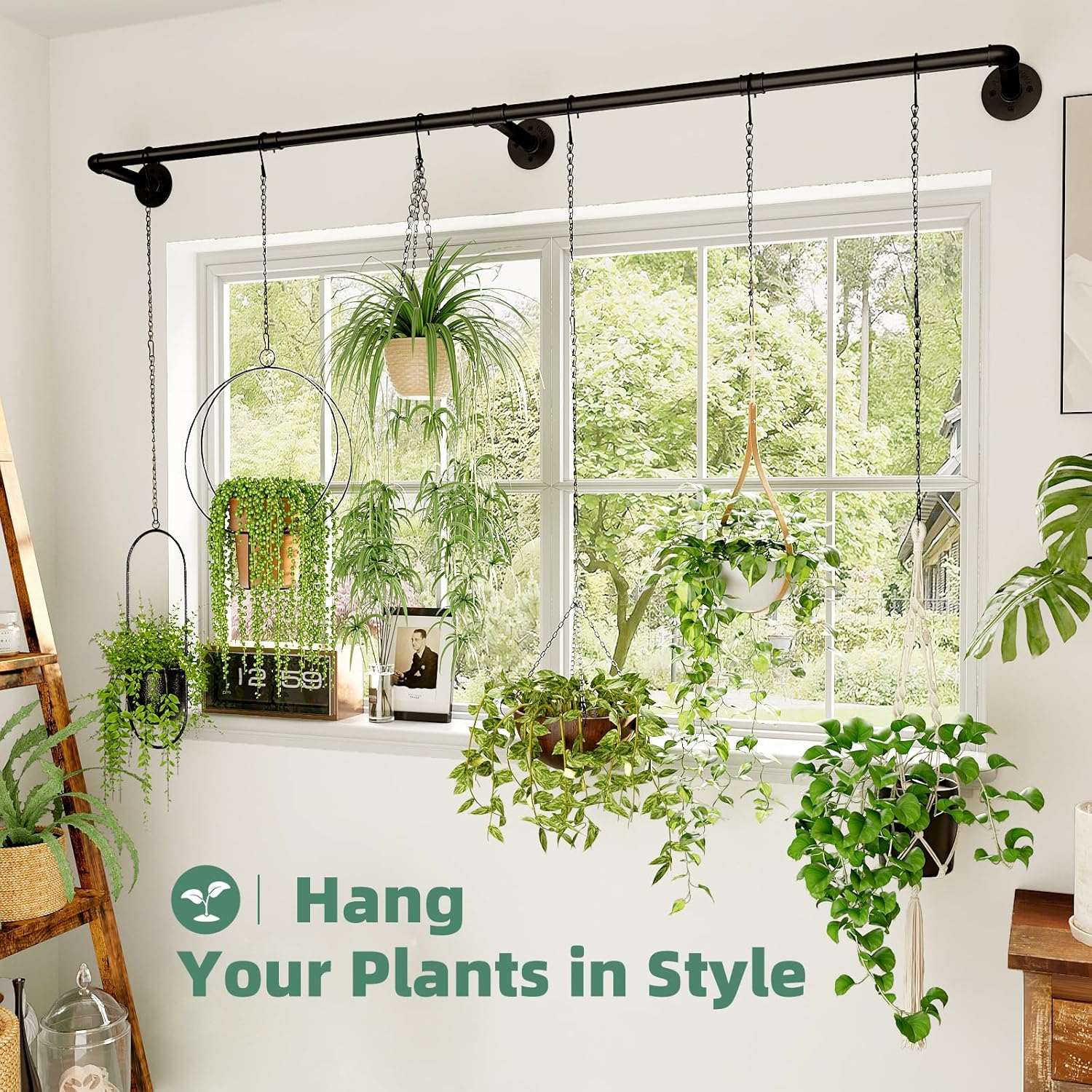 Plant Hanger Indoor with 6 Hanging Chains Hanging Planters for Indoor Plants Hanging Plant Holder Black Metal Rod(Pot Not Included image number 1