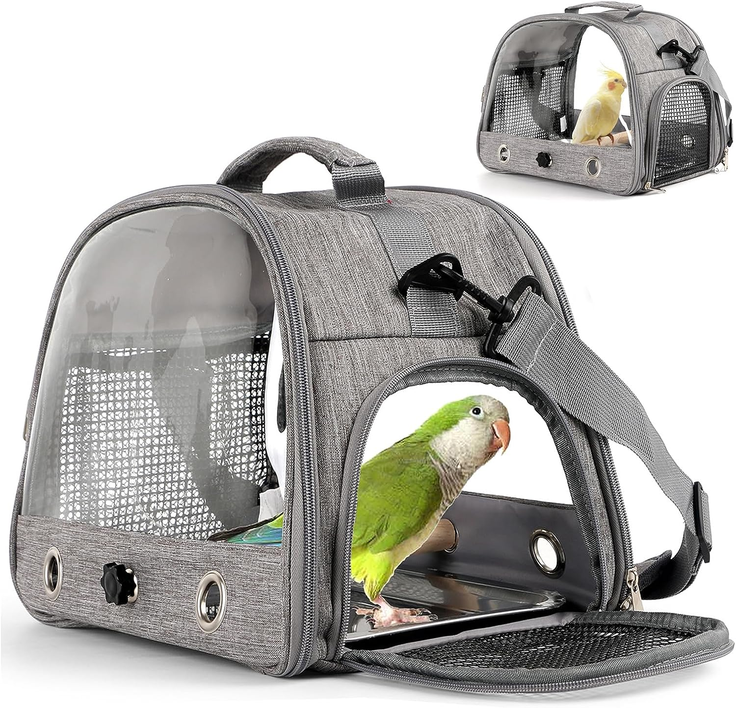 Bird Travel Carrier with Perch Parakeet Backpack Carriers with Stainless Steel Plate Portable Pet Carrier Bag for Bird Cage Accessories Transparent Travel Carrier Cage for Budgie Conure Cockatiel image number 3