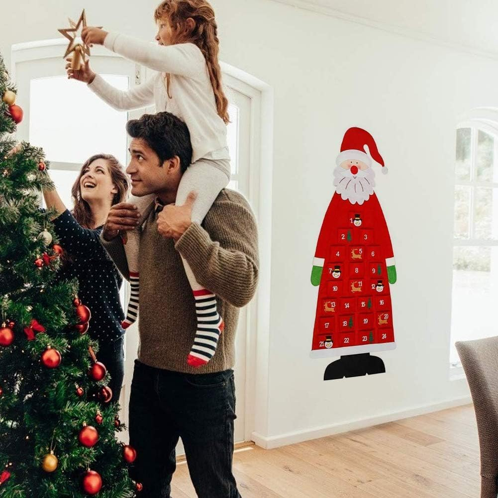 Advent Calendar,Felt Advent Calendar Wall Santa Advent Calendar with Pockets 24 Days Fabric DIY Hanging Pendant Creative Santa Claus Ornaments for Home Christmas Decoration Grey (Grey) image number 2