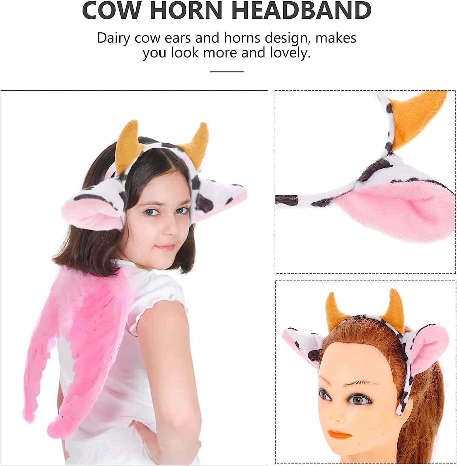 STOBOK Cow Ears Headband Dairy Cow Headband Hairhoop Cartoon Ears and Horns Design Hairhoop S Costume Headw for Halloween Party Cosplay Prop image number 2