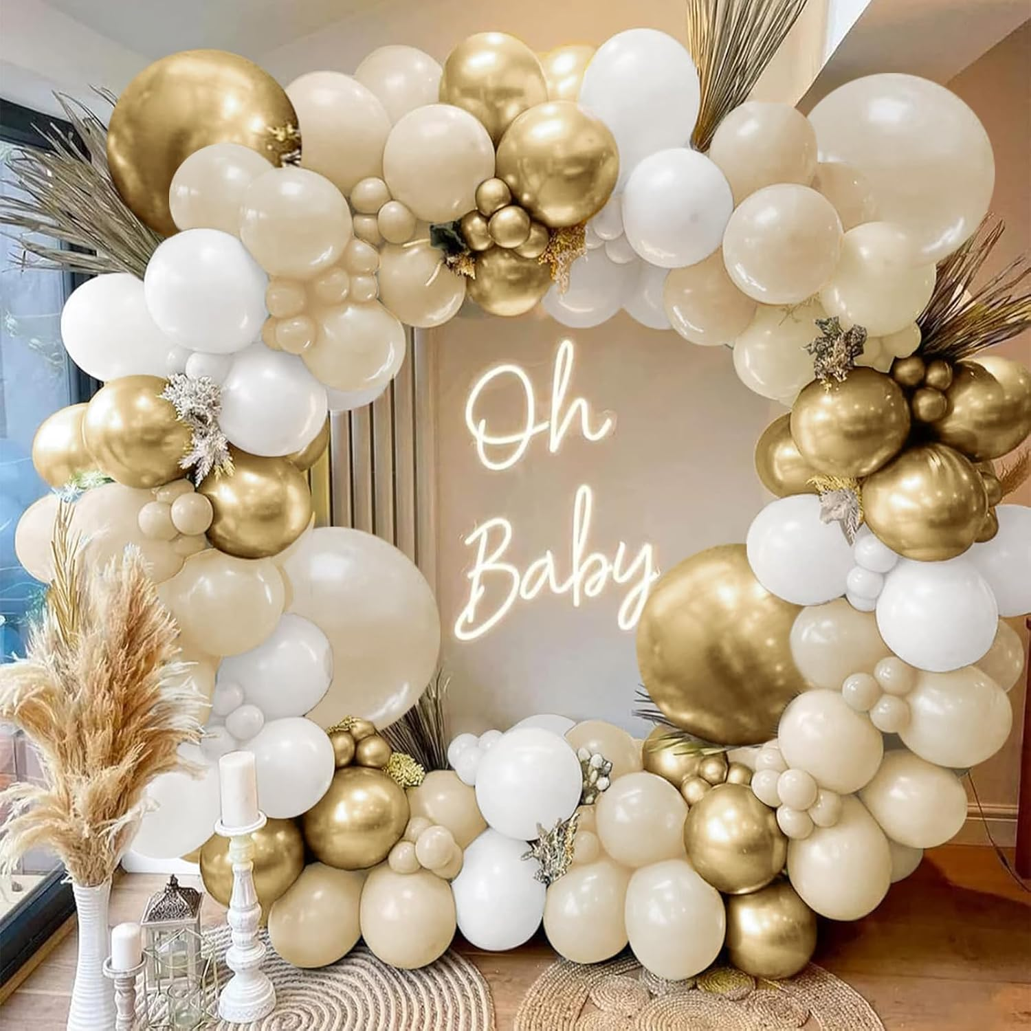 Sand White Gold Balloon Arch Kit, White Beige Chrome Gold Balloons Cream Balloons Metallic Gold Balloons for Boho Neutral Baby Shower Wedding Bridal Shower Birthday Decorations&hellip;