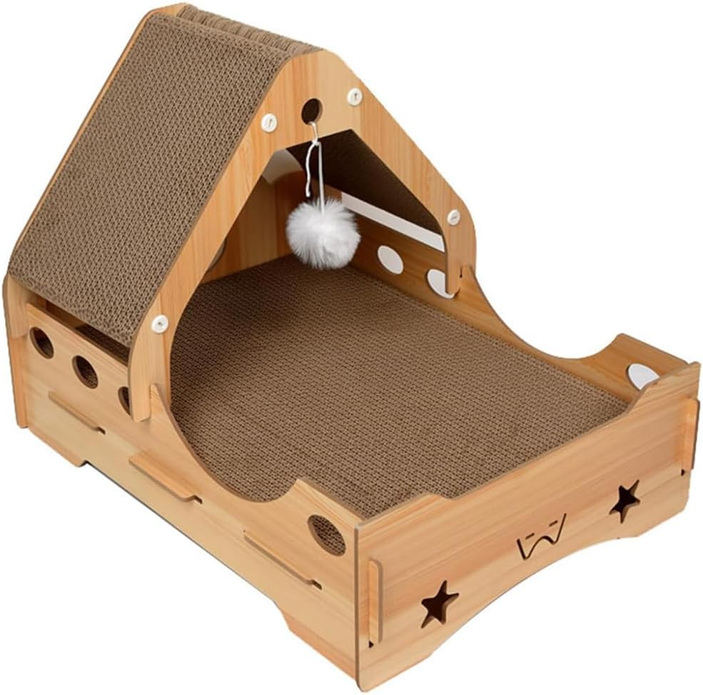 Triangle Cat Claw Sharpener House, Wooden Pet House Suitable for Four Seasons (37 * 50 * 38CM) image number 4