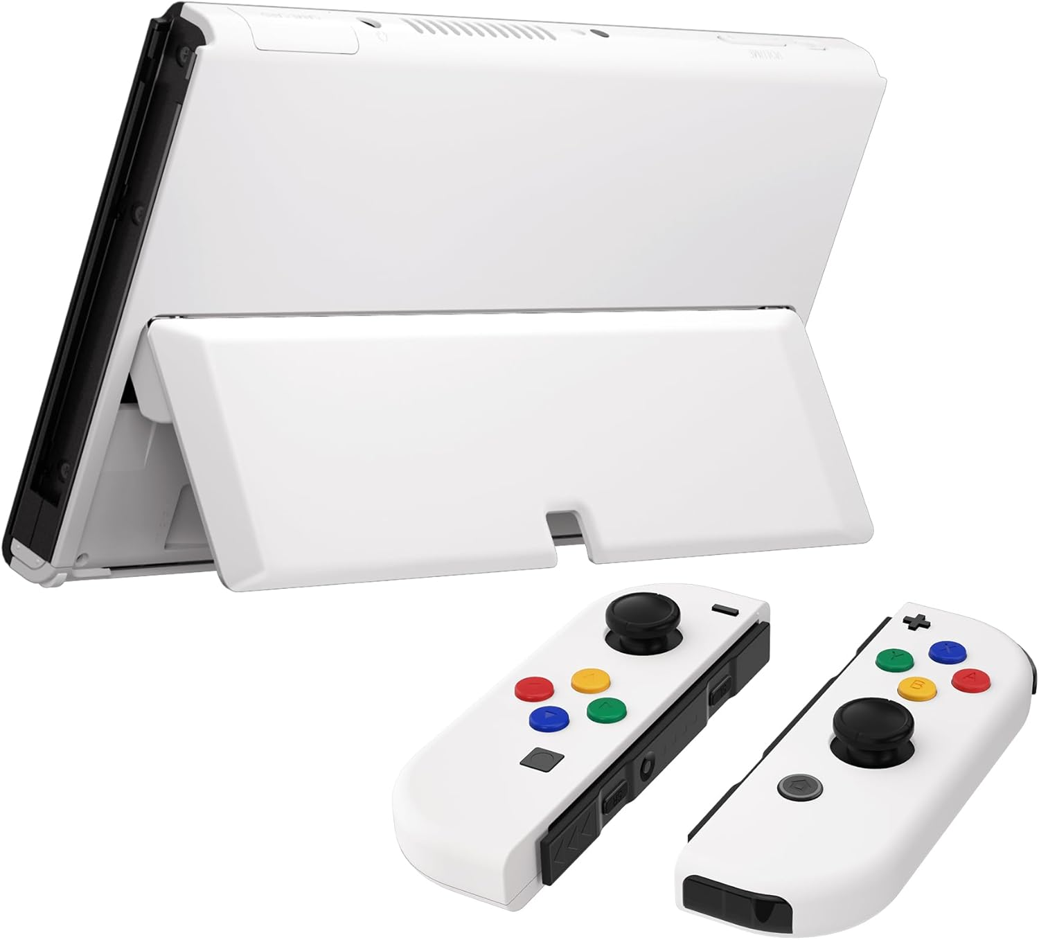 Extremerate DIY Full Set Shell Buttons for Nintendo Switch OLED, White Replacement Console Back Plate & Kickstand, Custom Case Housing for Nintendo Switch OLED Joycon Controller [Control NOT Included] image number 6