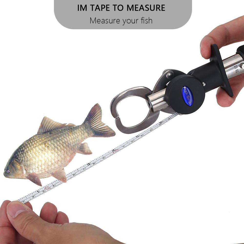 Foam Handle Fishing Lip Gripper &ndash; Stainless Steel Fish Gripper with 15Kg Scale, 1M Tape Measure, and Weight Ruler for Catch & Release, Portable Grip Pliers for Fishing image number 4